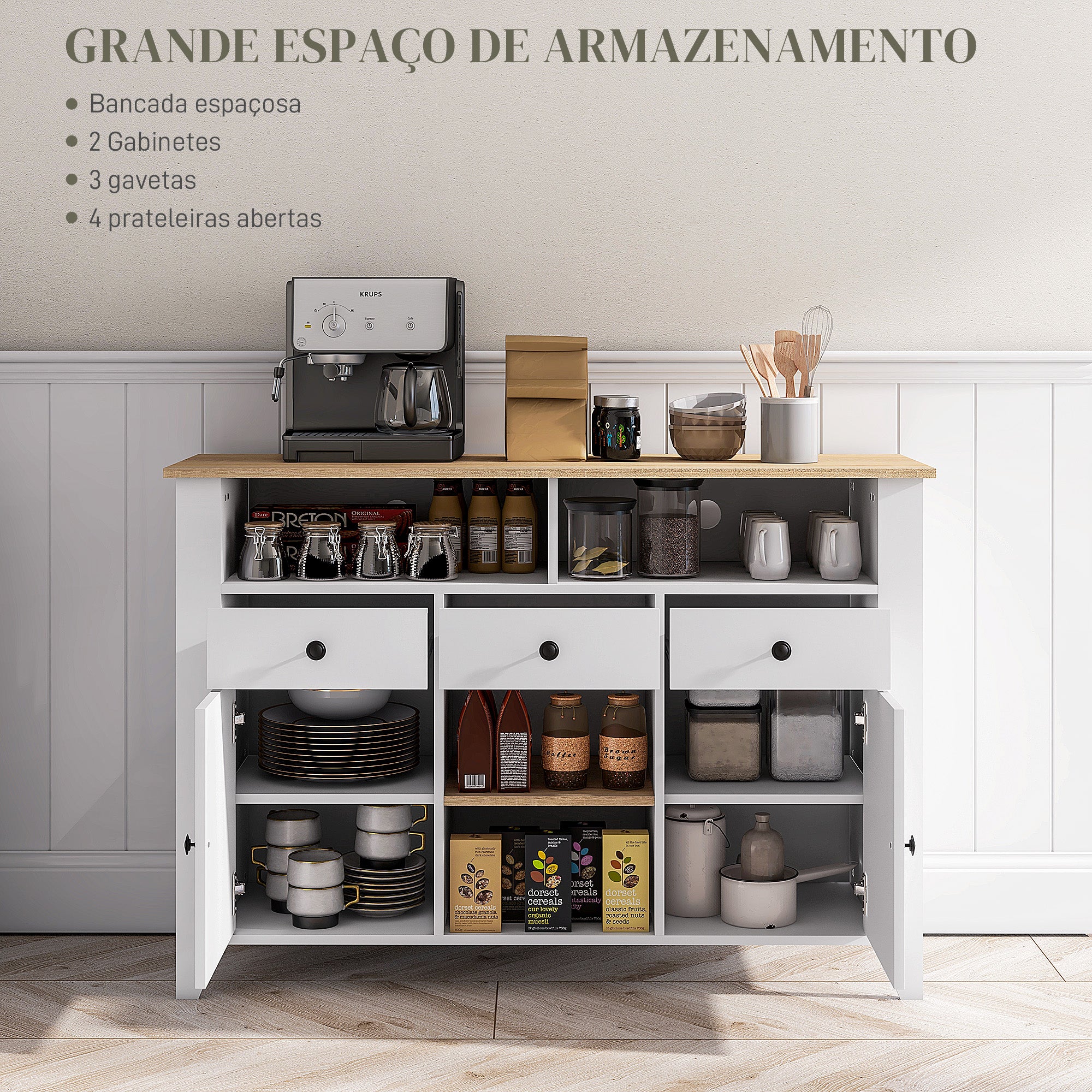 Aparador de Cozinha Moderno 120x38x81,5 cm Branco