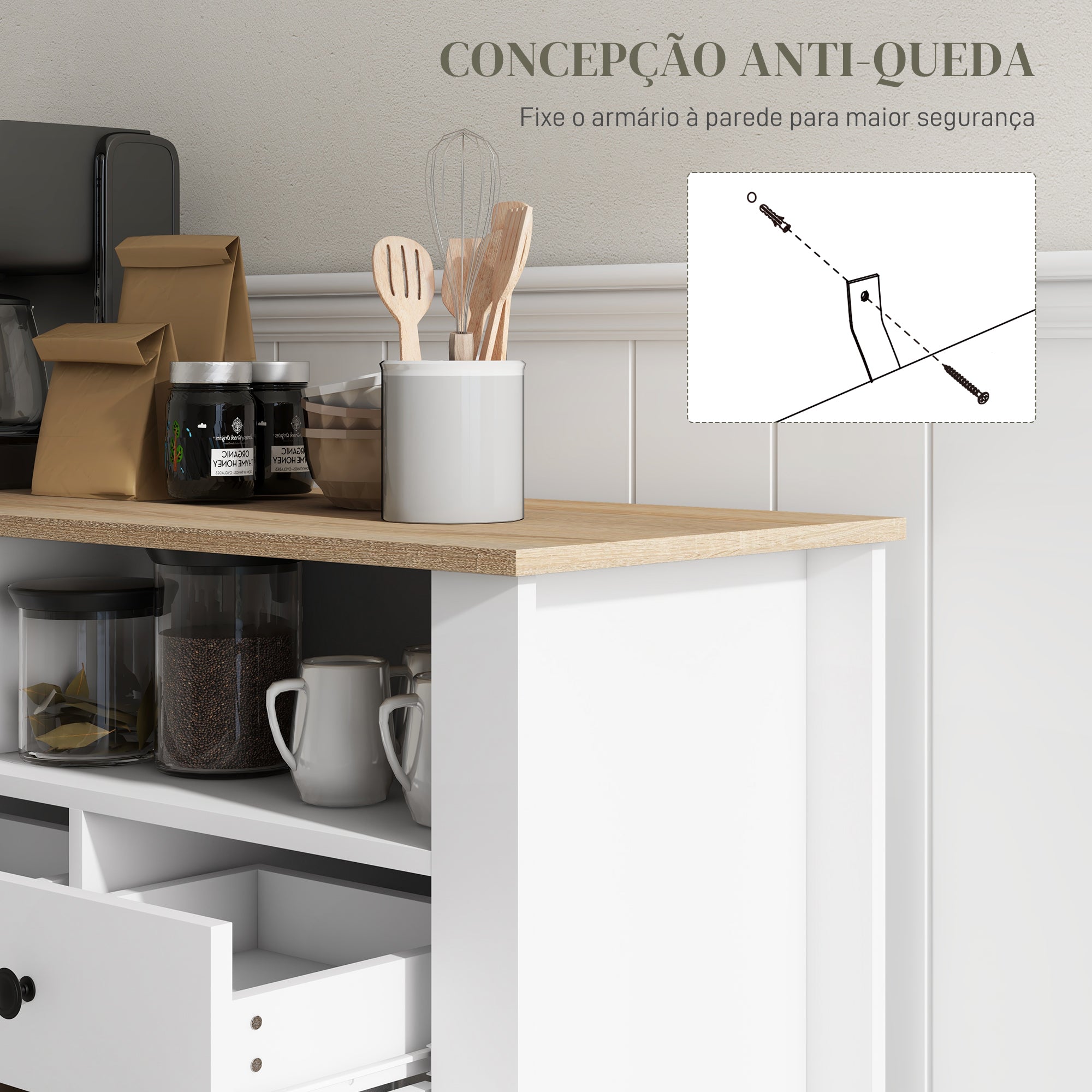 Aparador de Cozinha Moderno 120x38x81,5 cm Branco