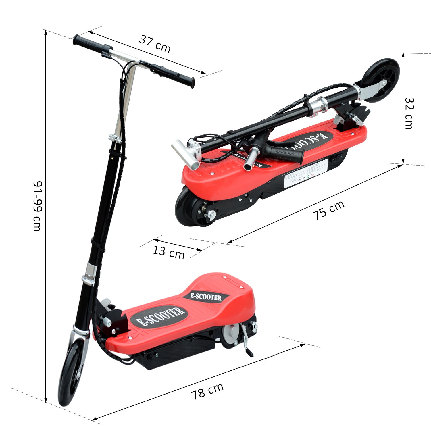 Trotinete Elétrica Dobrável Vermelha 78x37x95cm para Crianças e Adolescentes