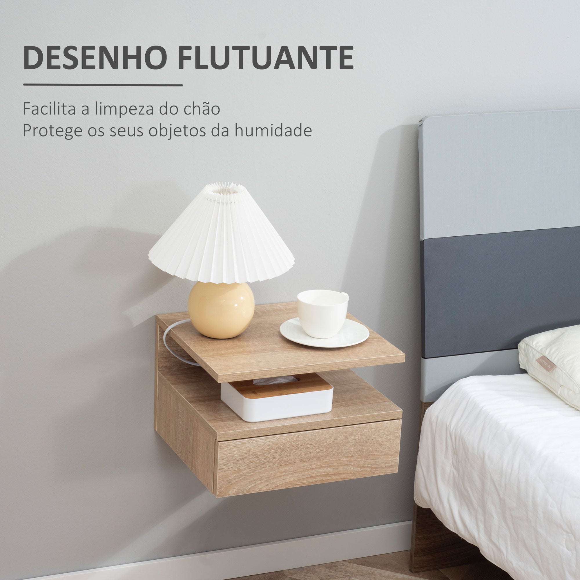 Conjunto de 2 Mesas de Cabeceira Flutuante 35x32x22,5 cm Cor Carvalho