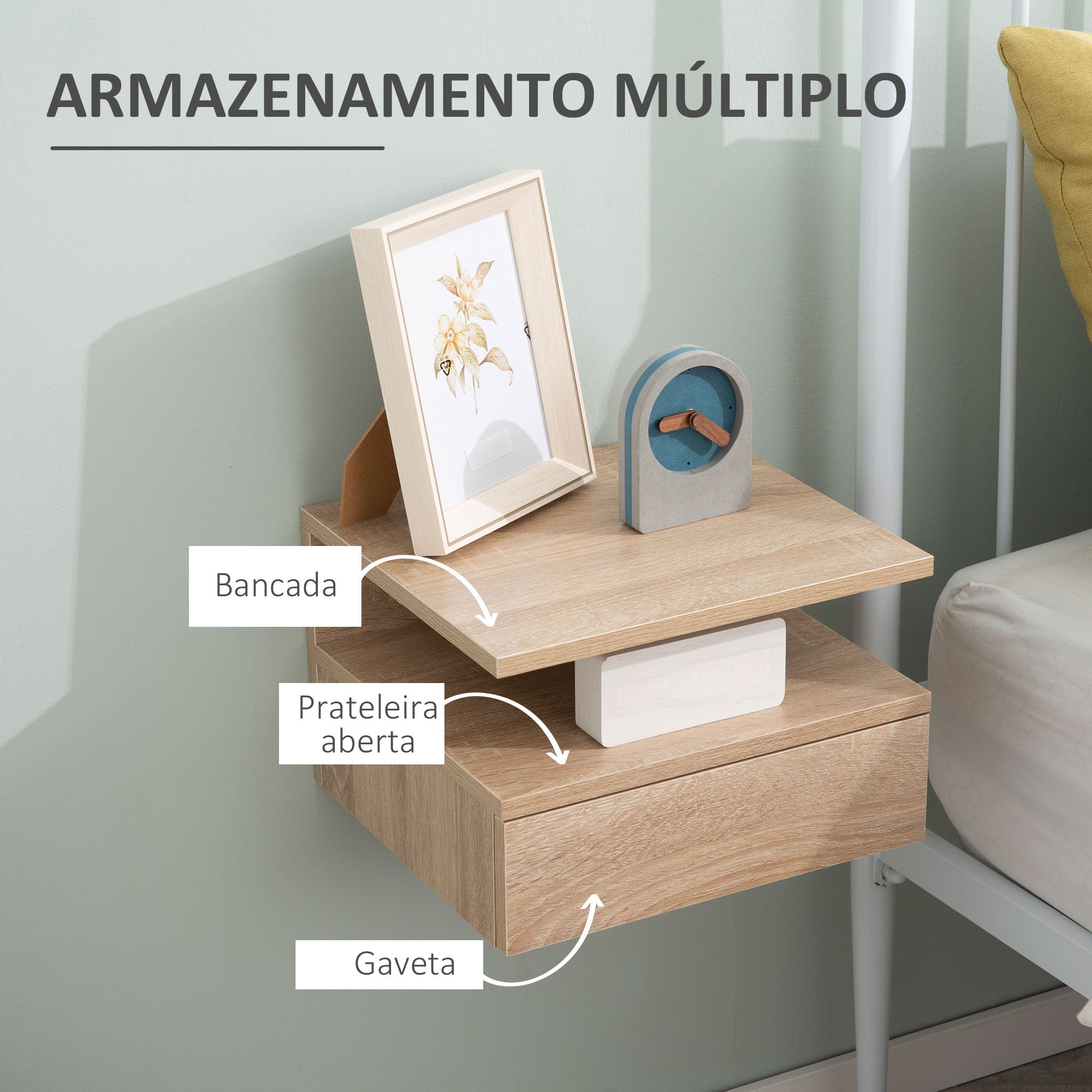 Conjunto de 2 Mesas de Cabeceira Flutuante 35x32x22,5 cm Cor Carvalho