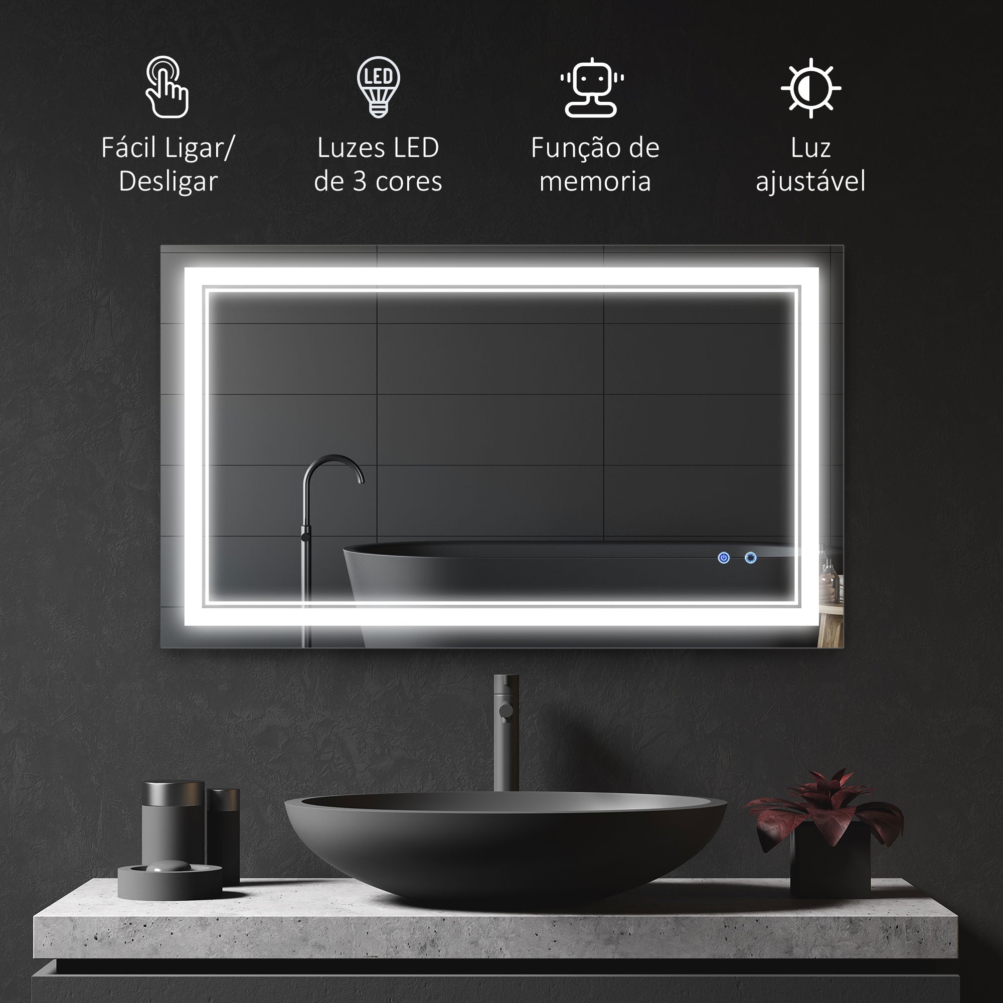 Espelho de Casa de Banho LED 100x60cm Prata