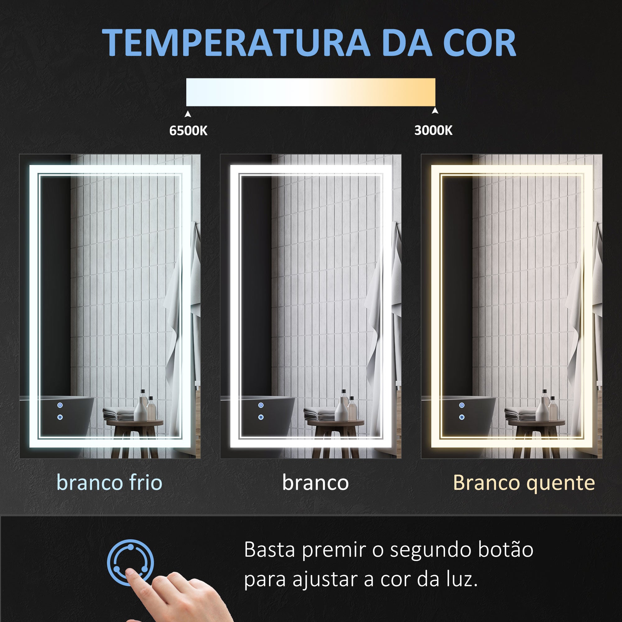 Espelho de Casa de Banho LED 100x60cm Prata
