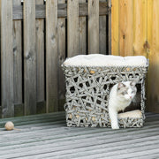 Cama Dupla de Vime para Gatos - 51x42x37cm - Cinza e Bege