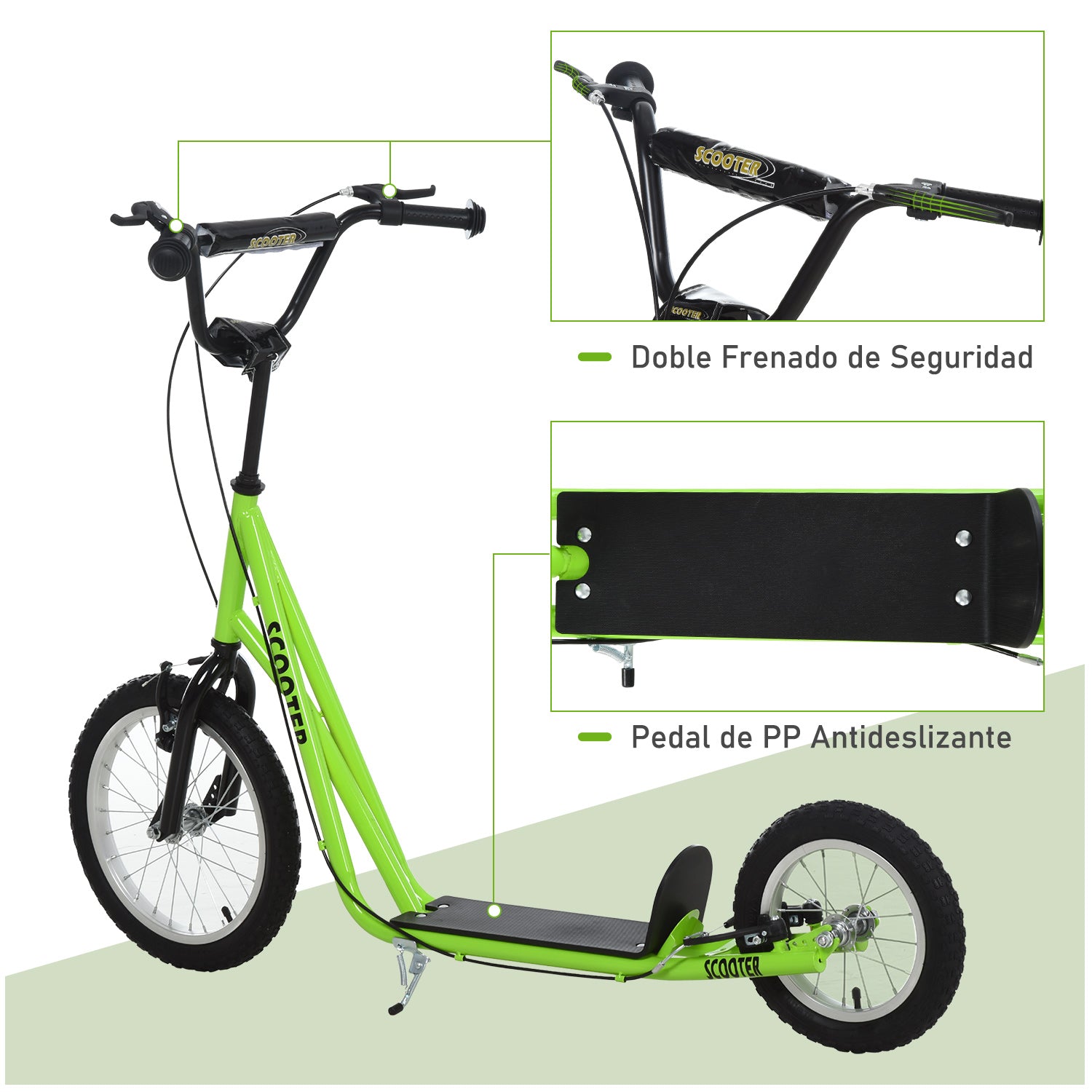 Trotinete Infantil Verde 135x58x88-94 cm - Rodas Infláveis e Freio Duplo