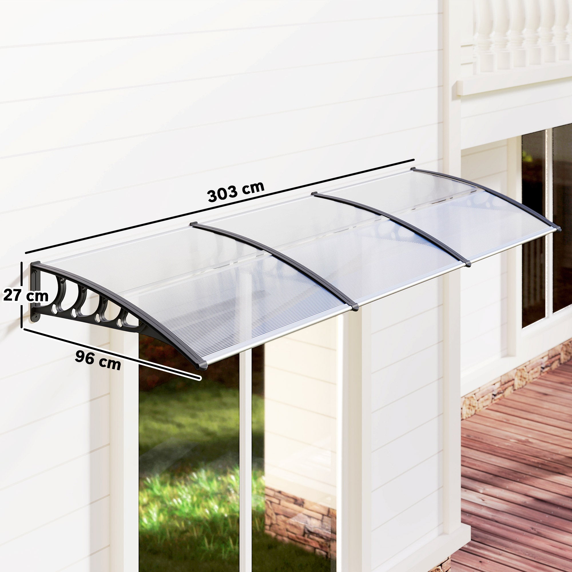 Marquise de Proteção – 303x96 cm – Transparente – Policarbonato, Alumínio e PP