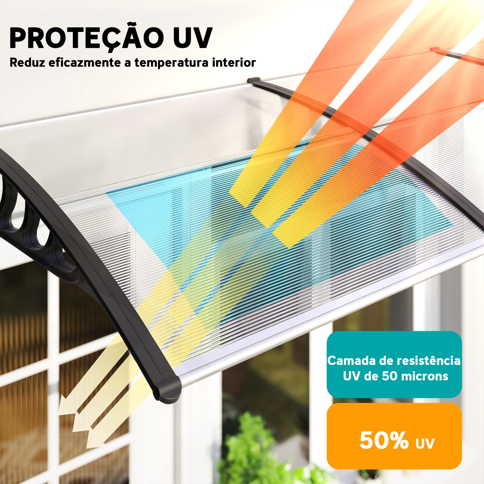 Marquise de Proteção – 303x96 cm – Transparente – Policarbonato, Alumínio e PP