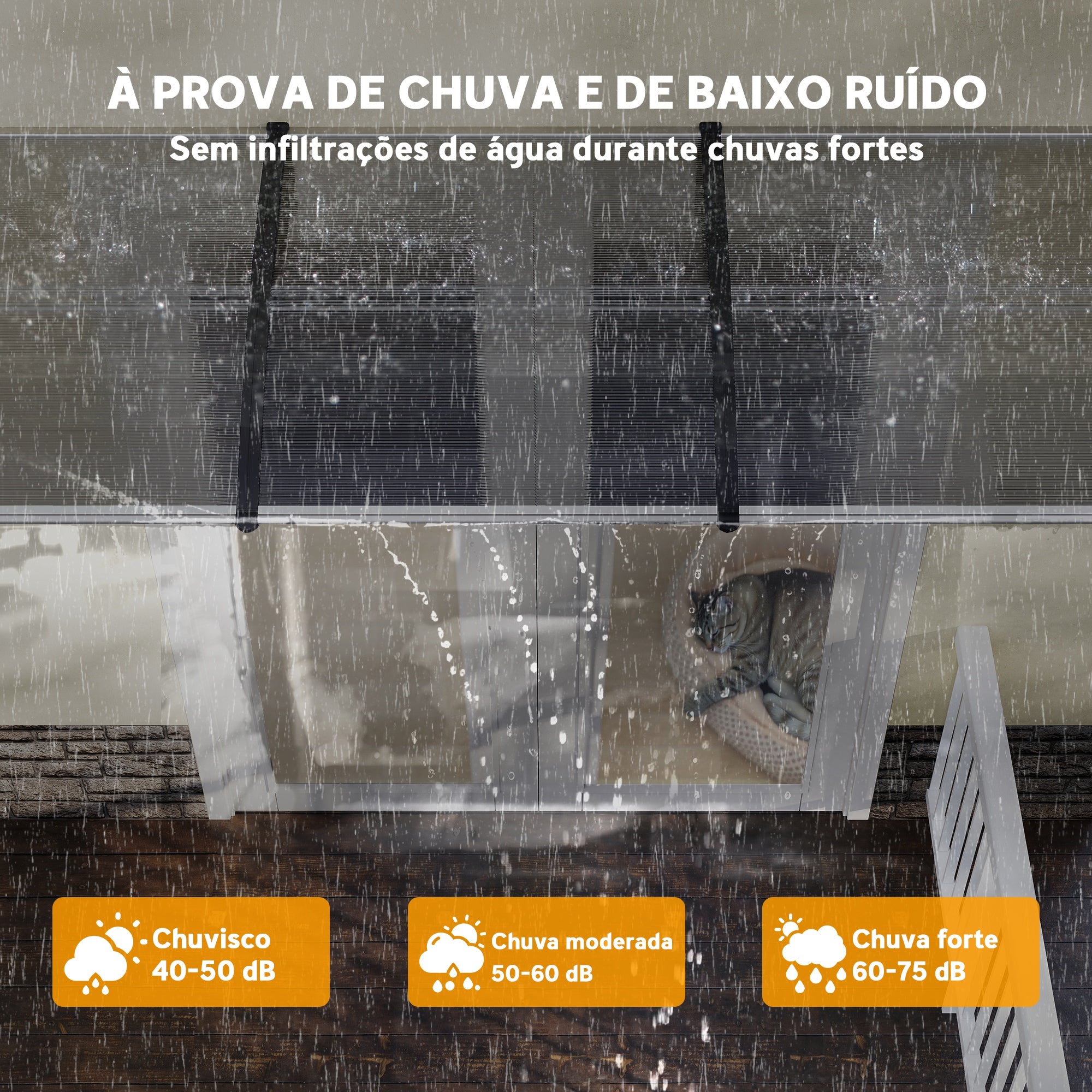 Marquise de Proteção – 303x96 cm – Transparente – Policarbonato, Alumínio e PP
