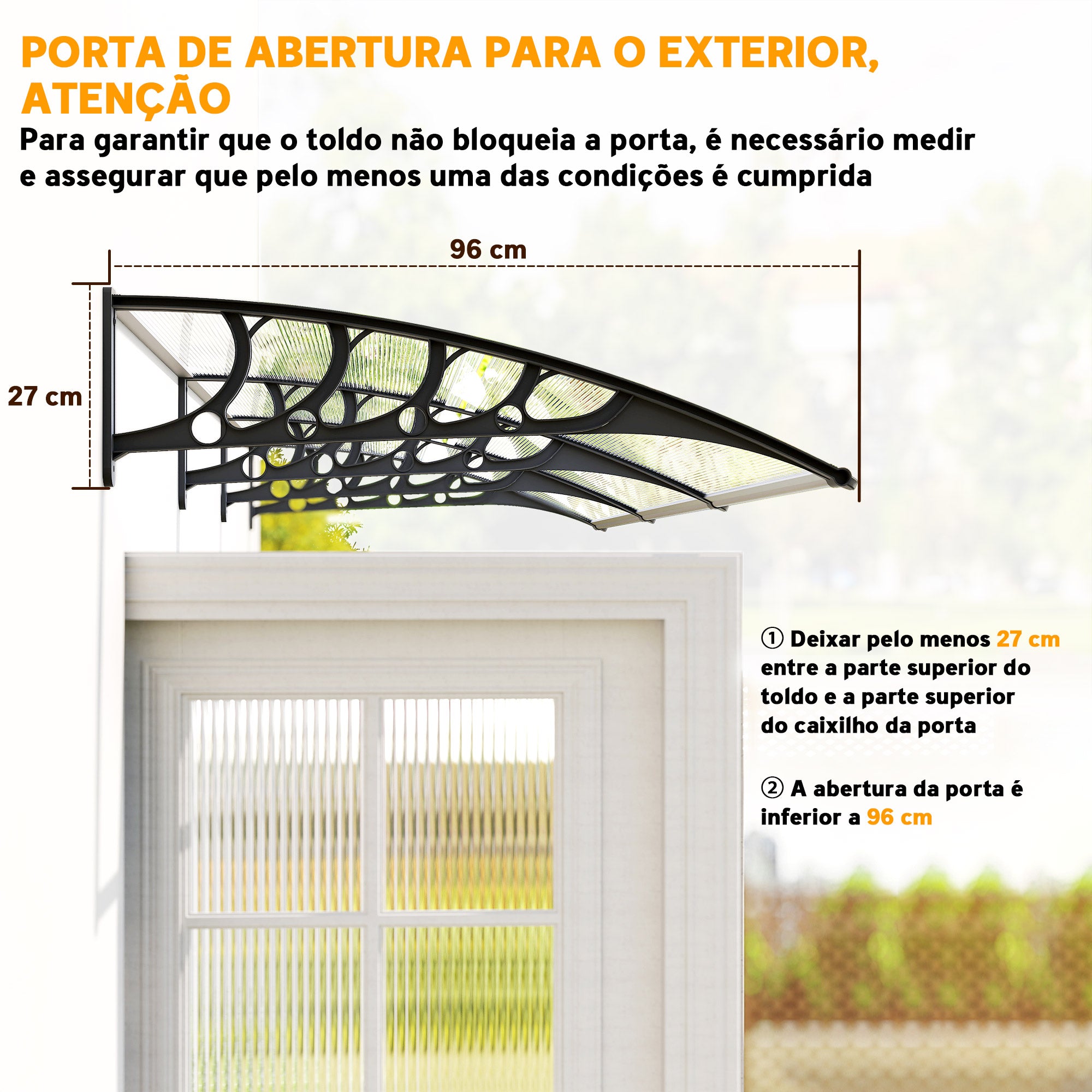 Marquise de Proteção – 303x96 cm – Transparente – Policarbonato, Alumínio e PP