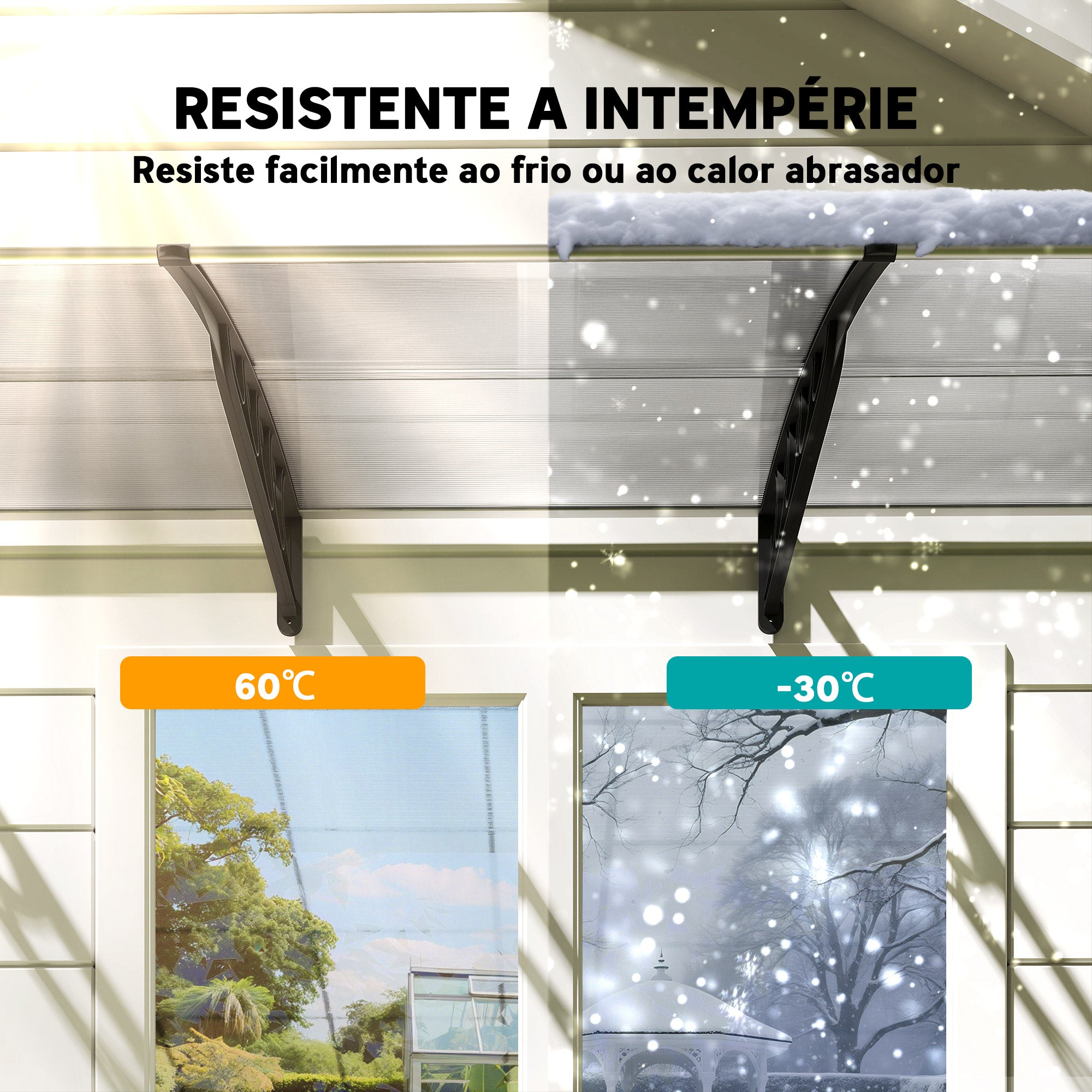 Marquise de Proteção – 303x96 cm – Transparente – Policarbonato, Alumínio e PP