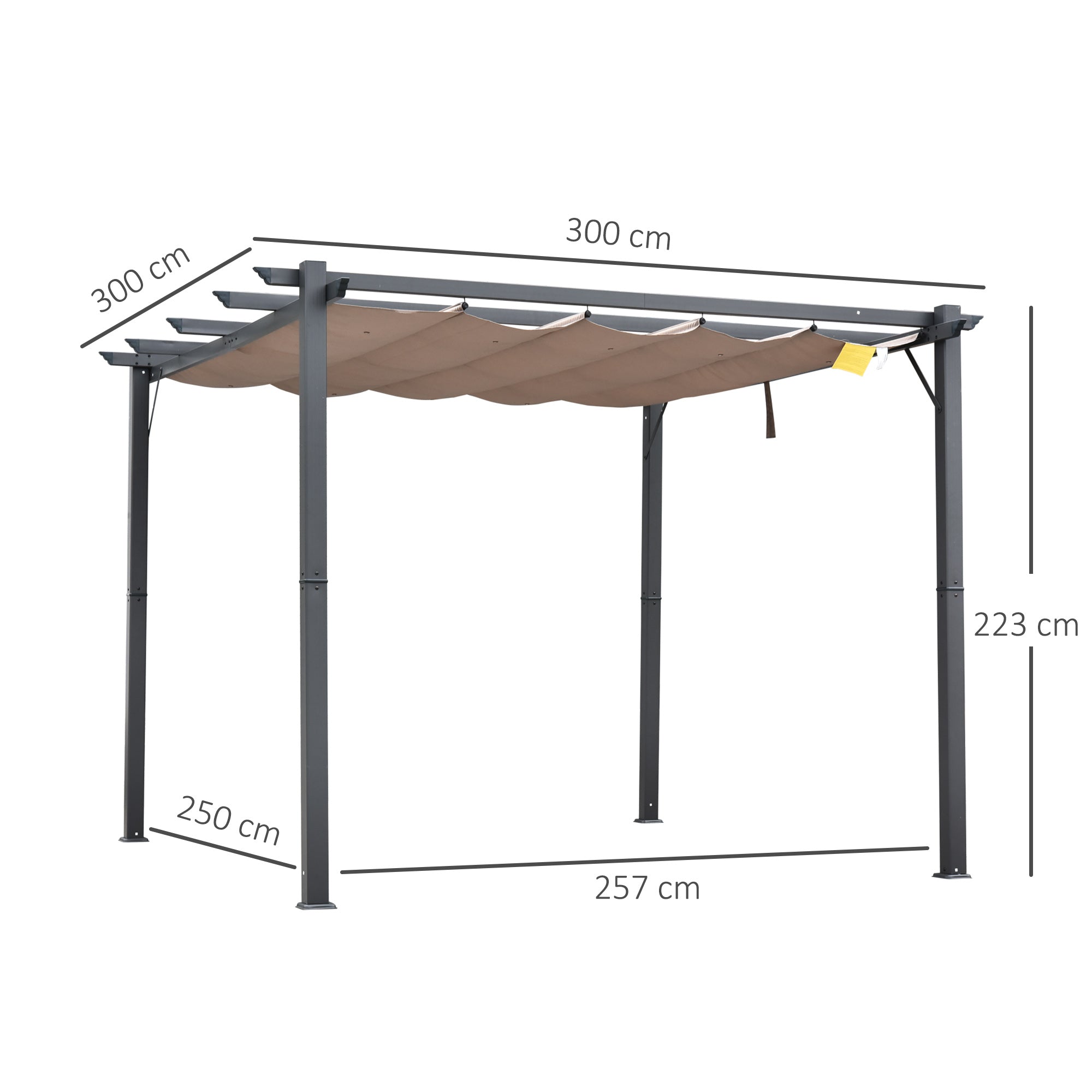 Pérgola de Jardim 3x3 m com Toldo Retrátil - Cinza e Marrom 300x300x223 cm