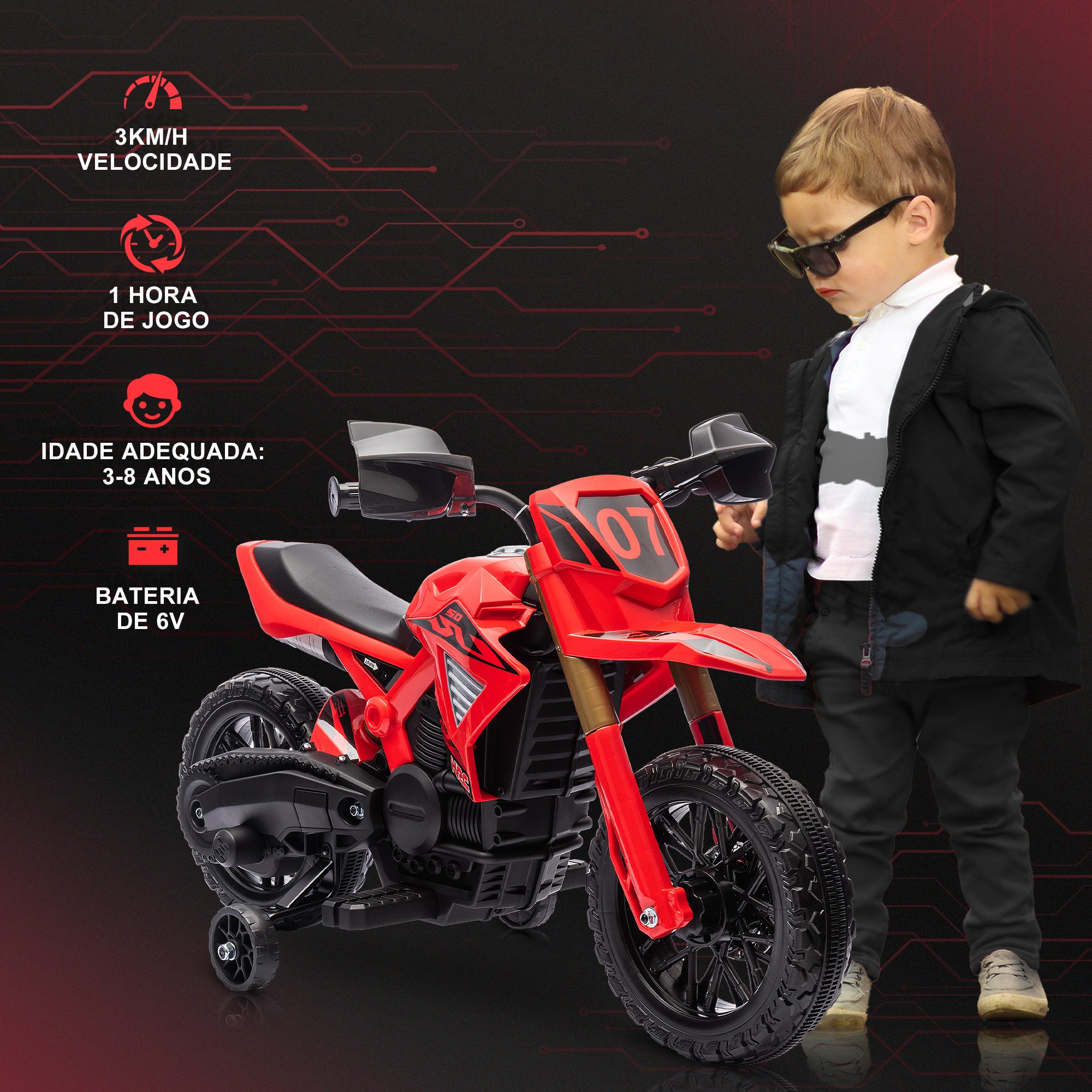 Mota Elétrica Infantil Vermelha 105x57x62 cm - Diversão e Segurança para Crianças