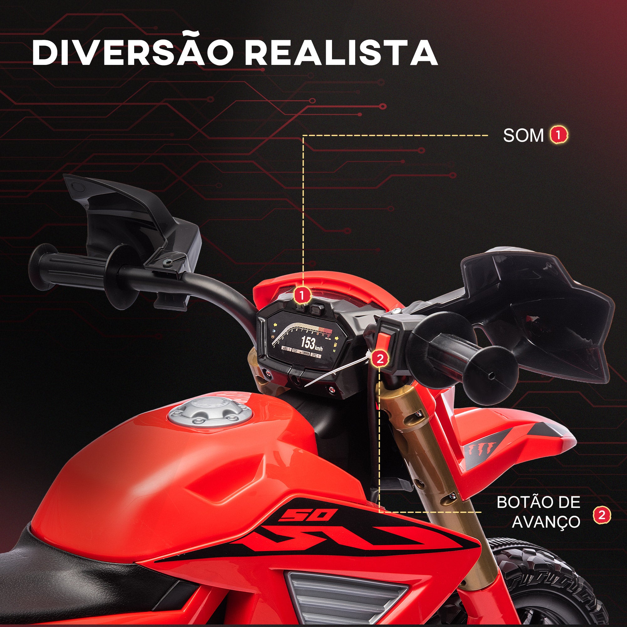 Mota Elétrica Infantil Vermelha 105x57x62 cm - Diversão e Segurança para Crianças