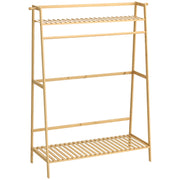 Suporte para Cabide de Bambu com 2 Prateleiras 114x40x139 cm - Cor Madeira Natural