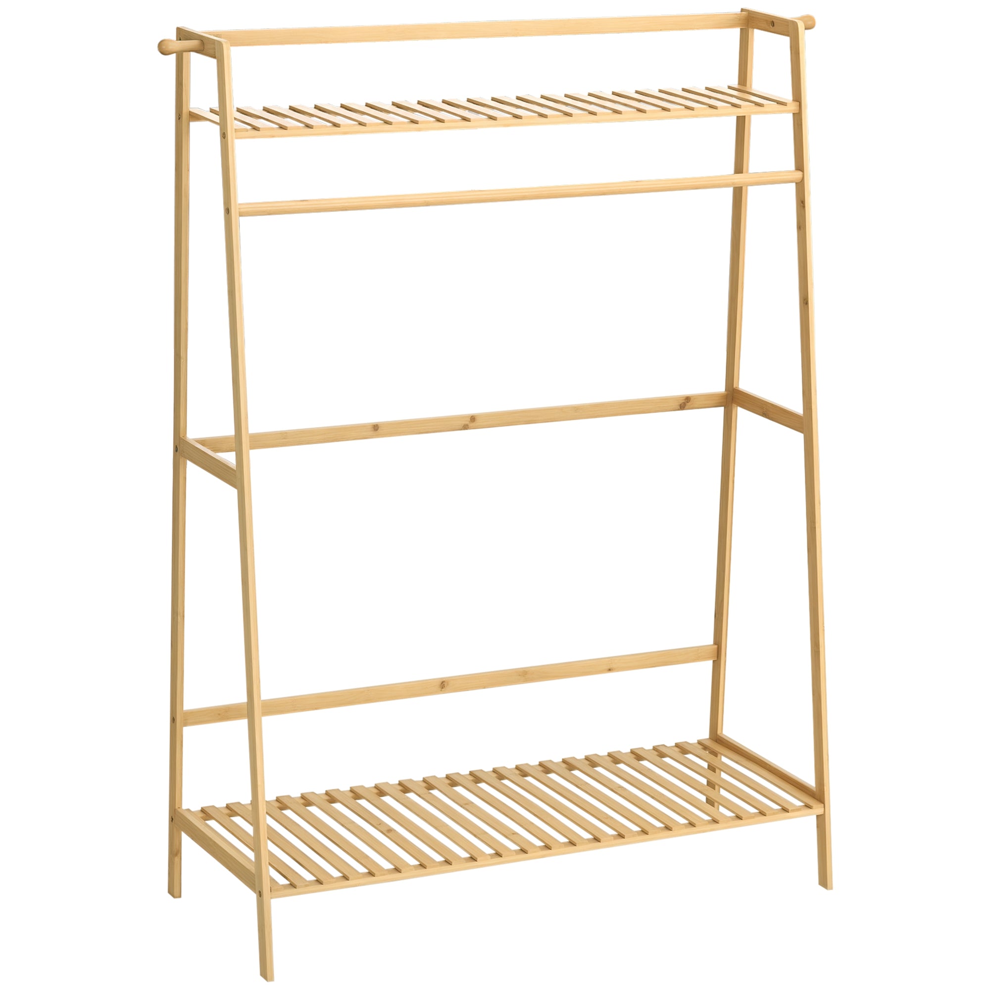 Suporte para Cabide de Bambu com 2 Prateleiras 114x40x139 cm - Cor Madeira Natural