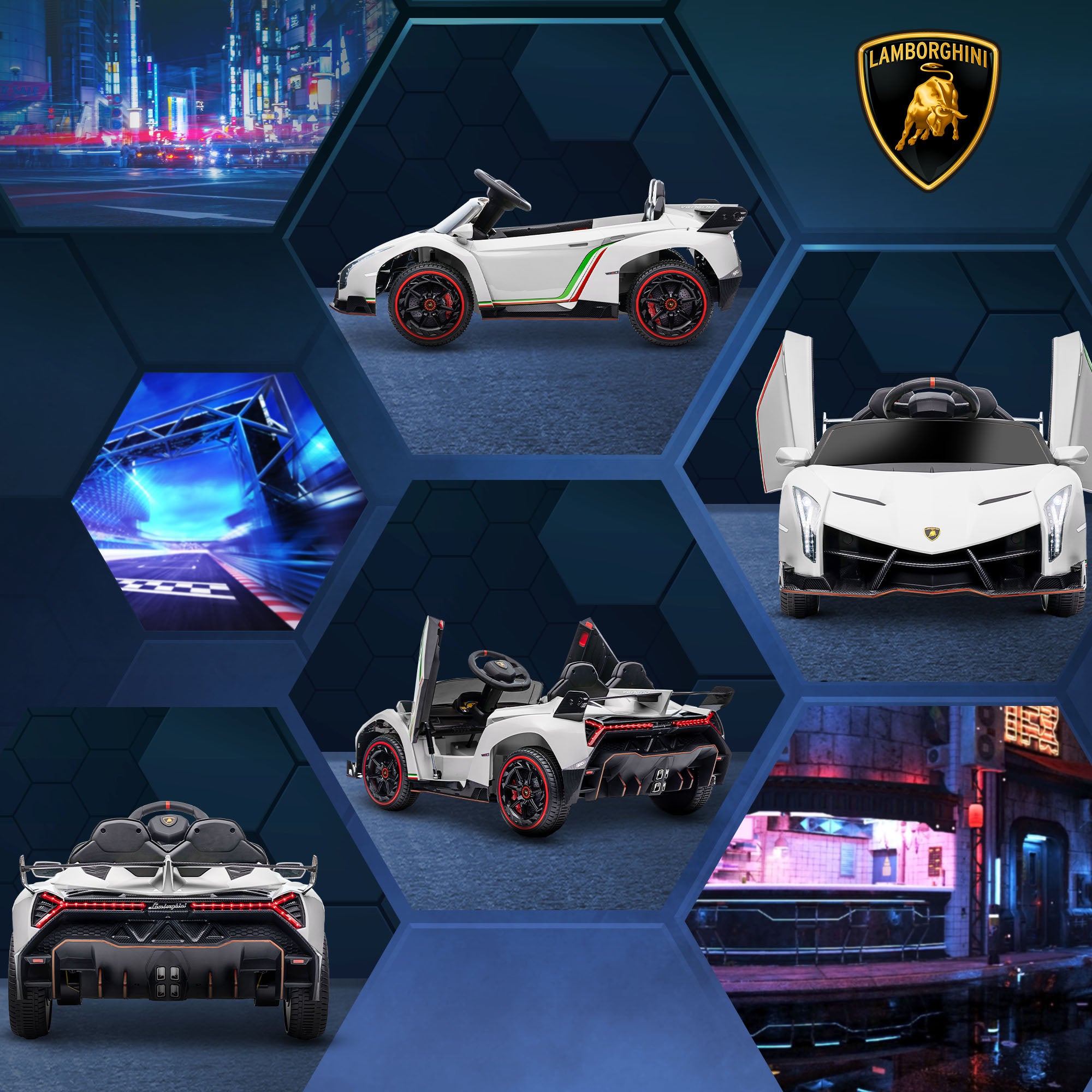 Carro Elétrico para Crianças – 111x61x45 cm – Branco – PP e metal