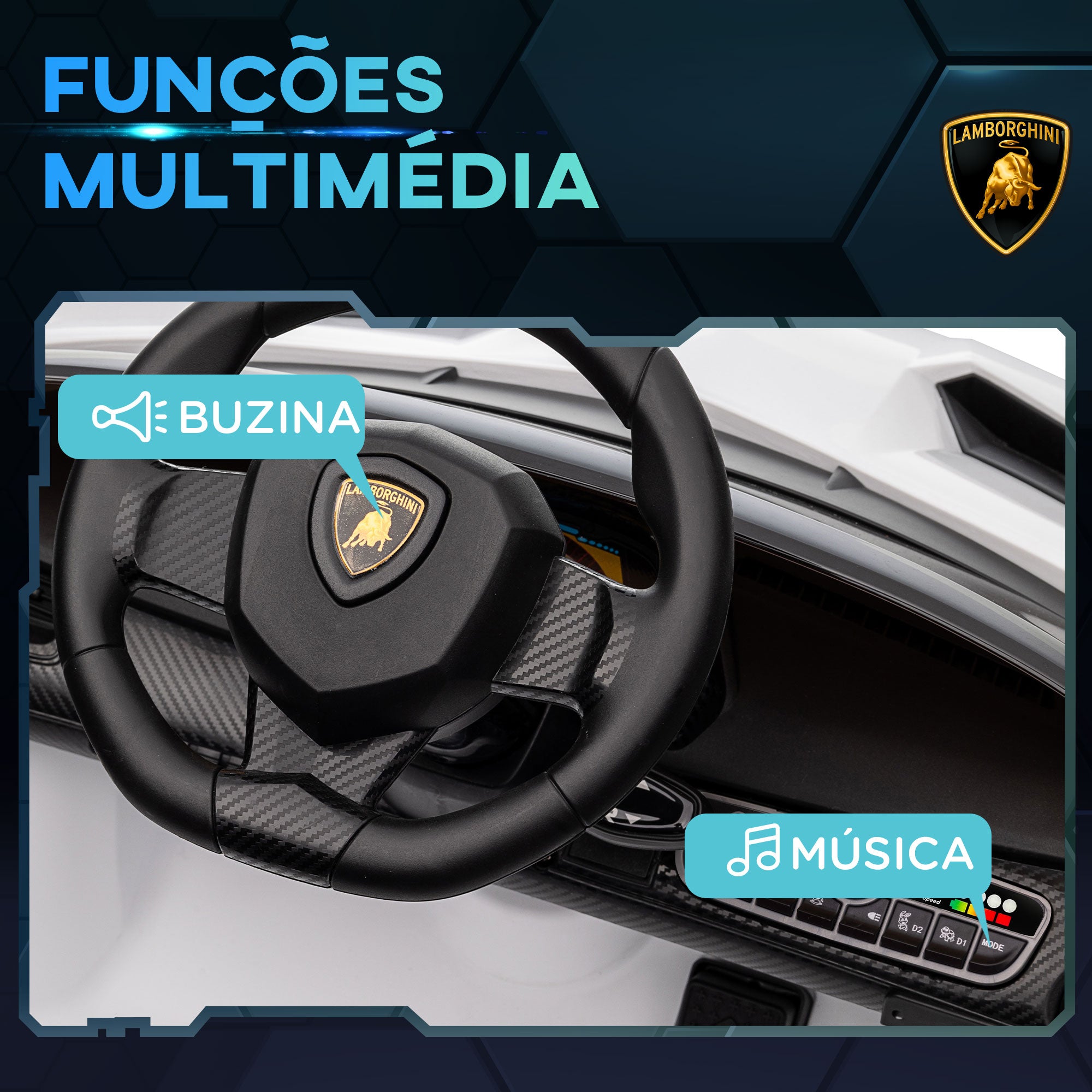 Carro Elétrico para Crianças – 111x61x45 cm – Branco – PP e metal