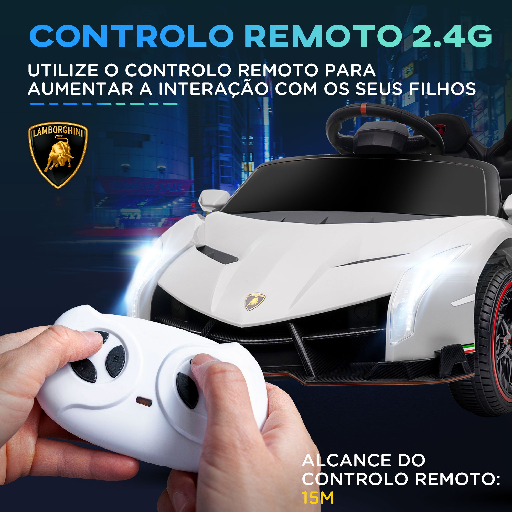 Carro Elétrico para Crianças – 111x61x45 cm – Branco – PP e metal