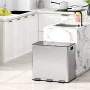 Balde de Lixo de Cozinha Triplo 3x15L em Aço Inoxidável - Prata 61,9x36,6x43,2 cm