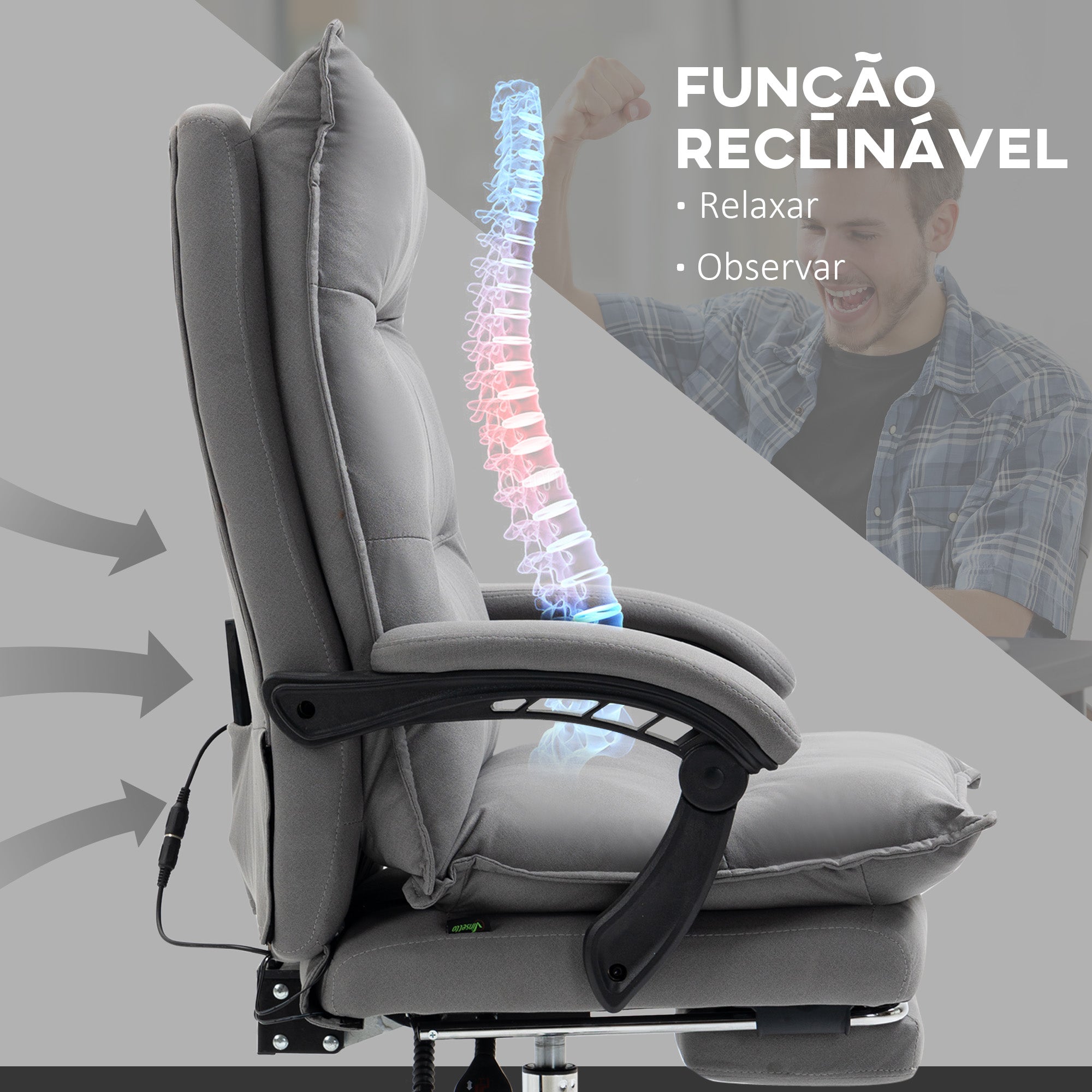 Cadeira de Escritório com Massagem e Aquecimento 66x74x114-121,5 cm Cinzento
