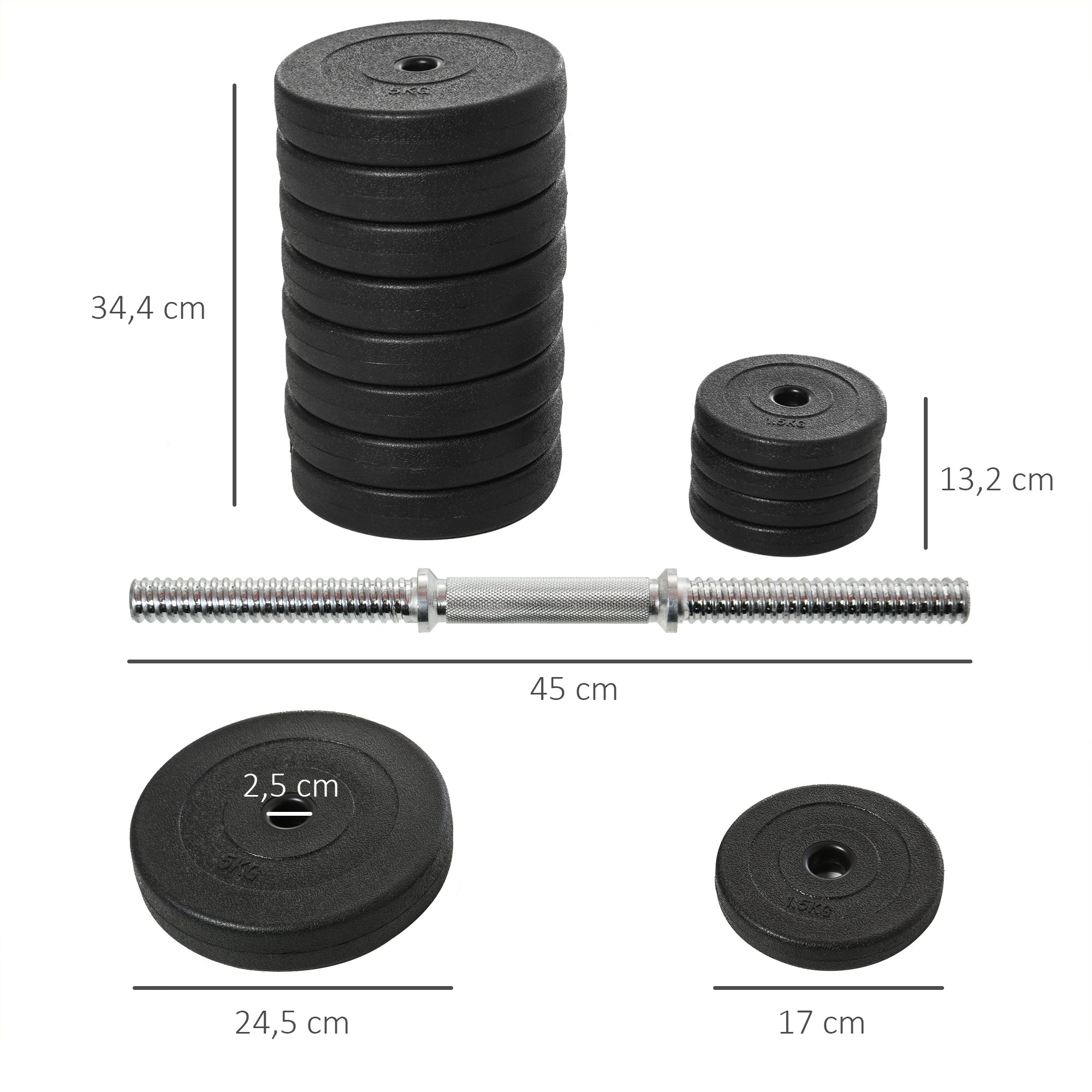 Conjunto de Halteres Ajustáveis – 50kg – Preto – Aço e Plástico