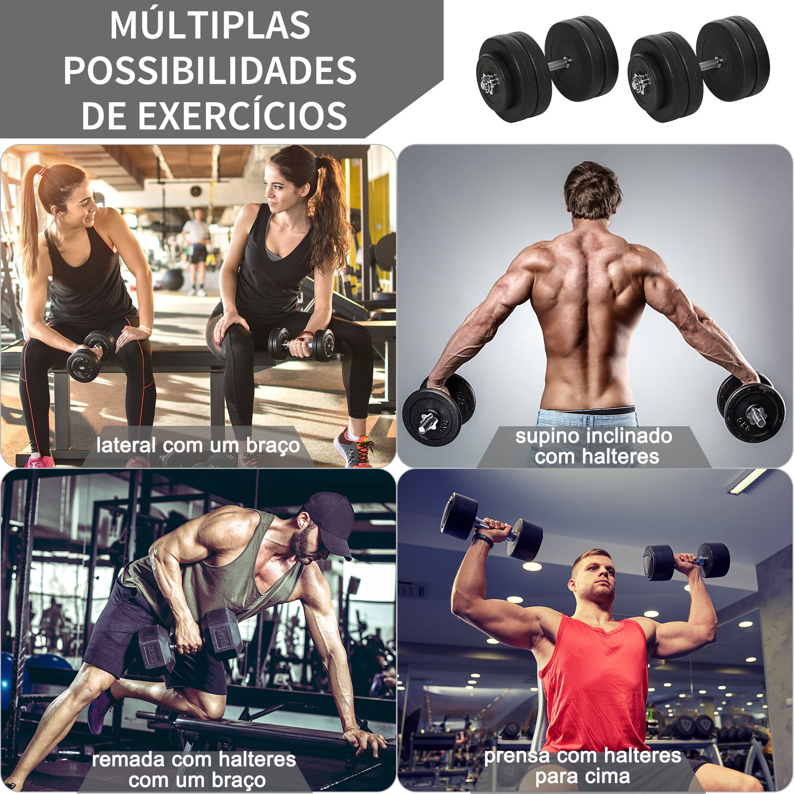 Conjunto de Halteres Ajustáveis – 50kg – Preto – Aço e Plástico