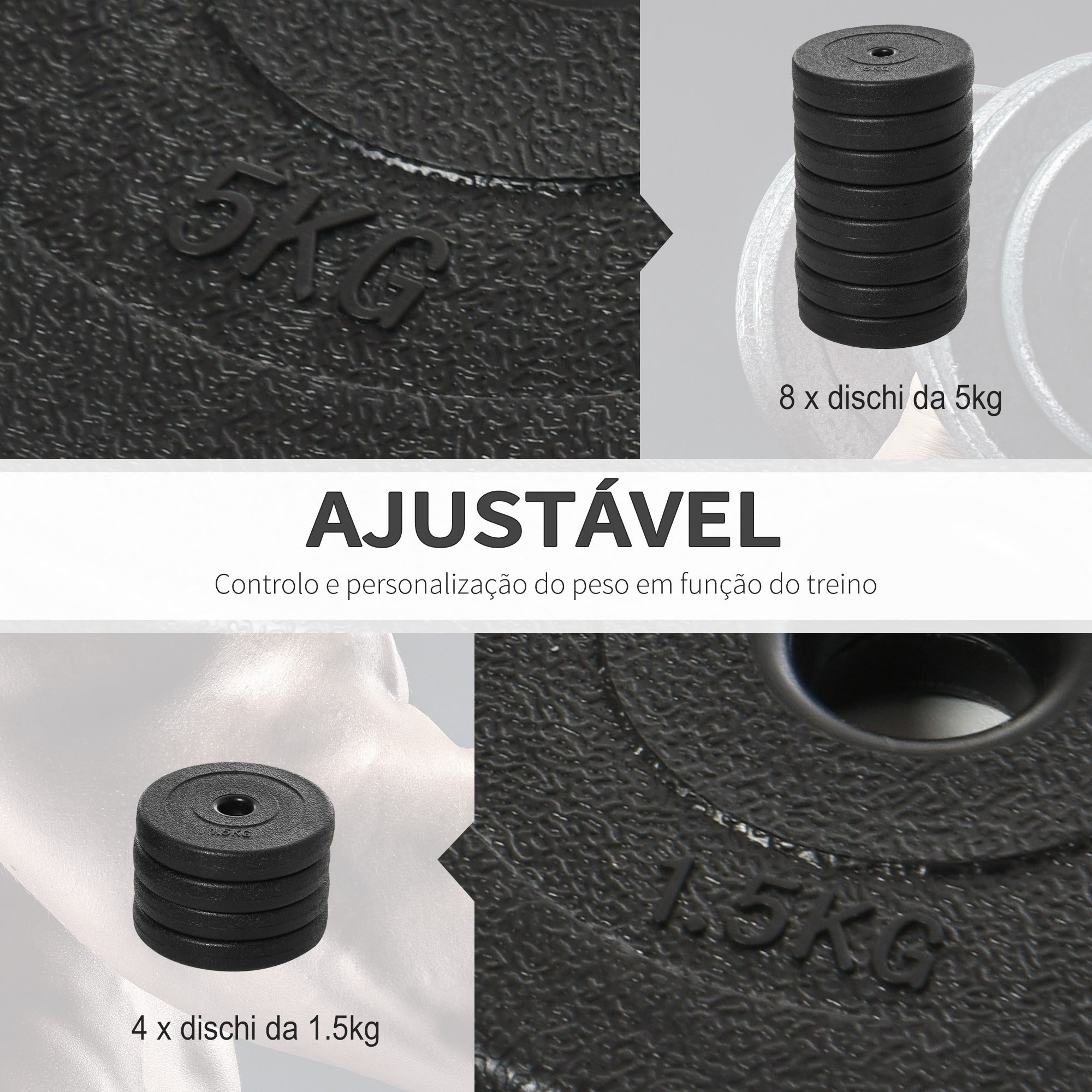Conjunto de Halteres Ajustáveis – 50kg – Preto – Aço e Plástico
