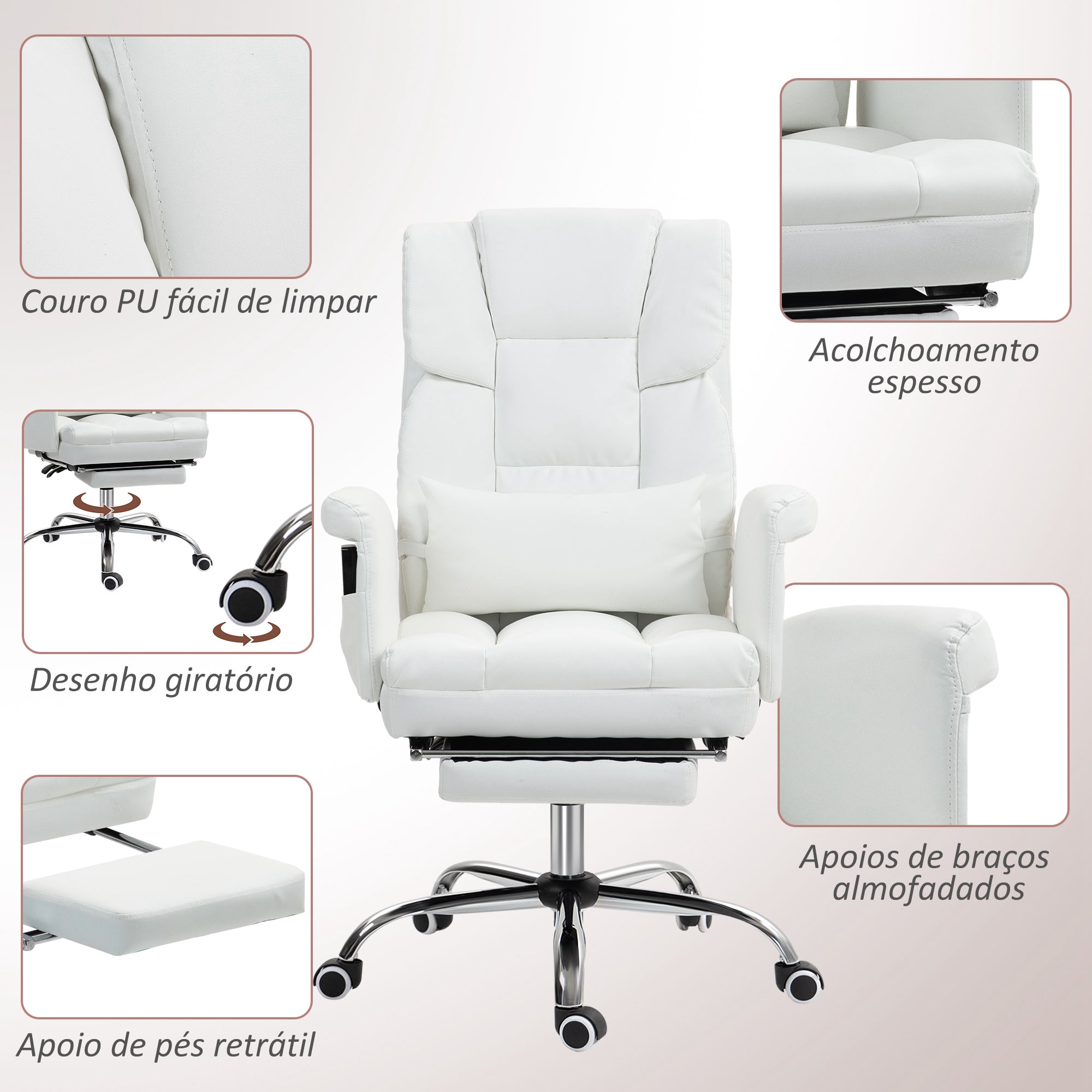 Cadeira de Escritório com Massagem 6 Pontos de Massagem 69x65x107-115 cm Branco