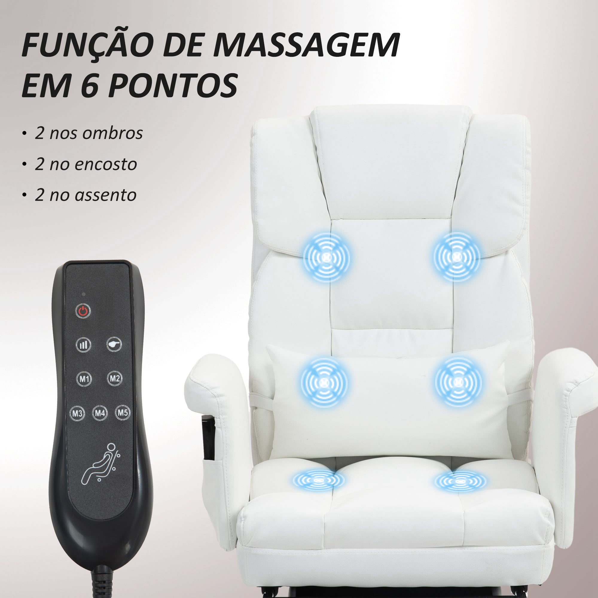 Cadeira de Escritório com Massagem 6 Pontos de Massagem 69x65x107-115 cm Branco
