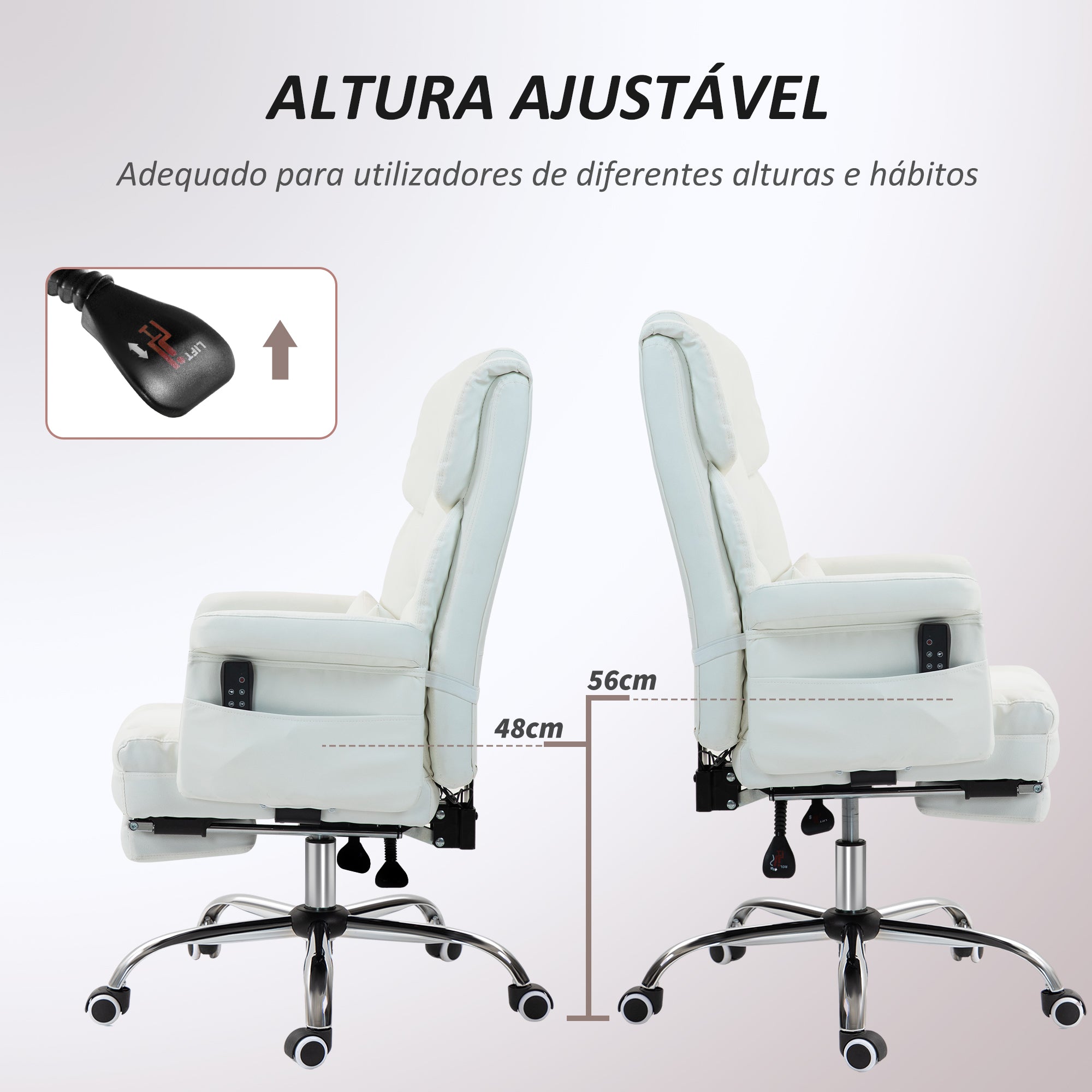 Cadeira de Escritório com Massagem 6 Pontos de Massagem 69x65x107-115 cm Branco