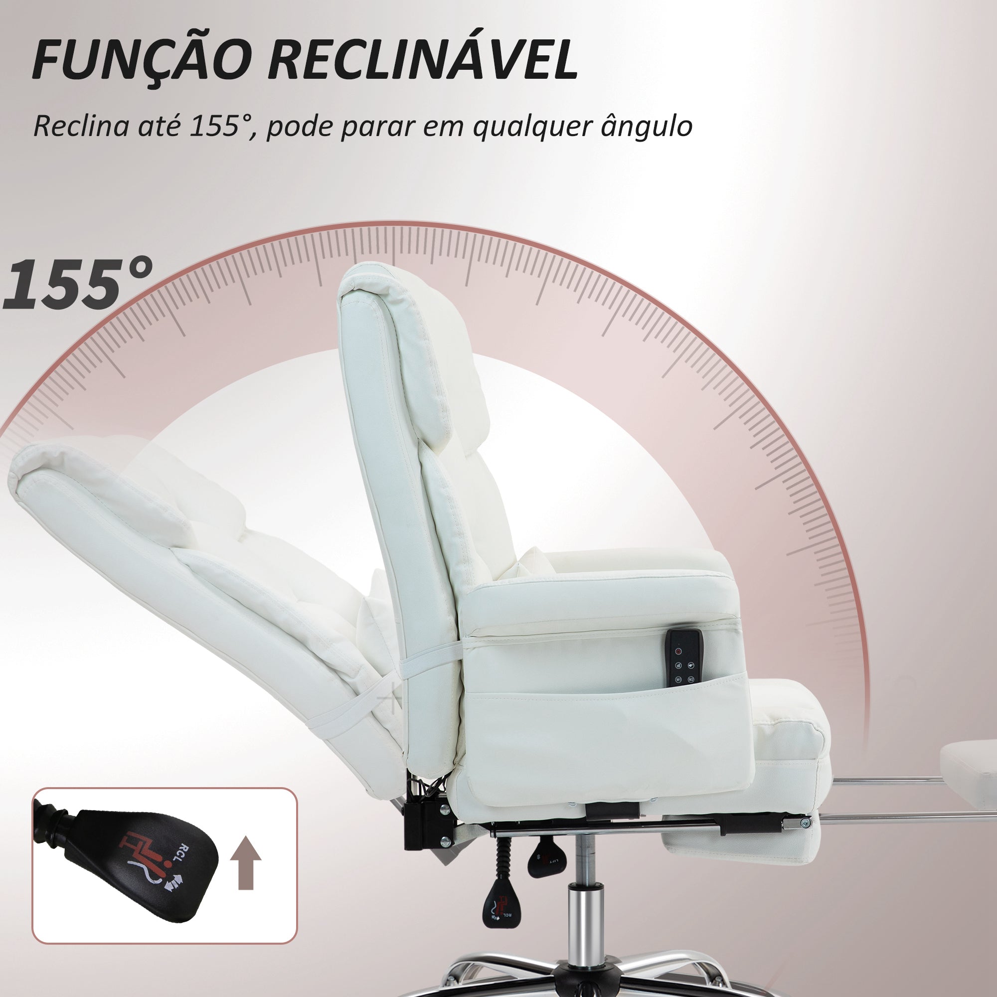 Cadeira de Escritório com Massagem 6 Pontos de Massagem 69x65x107-115 cm Branco