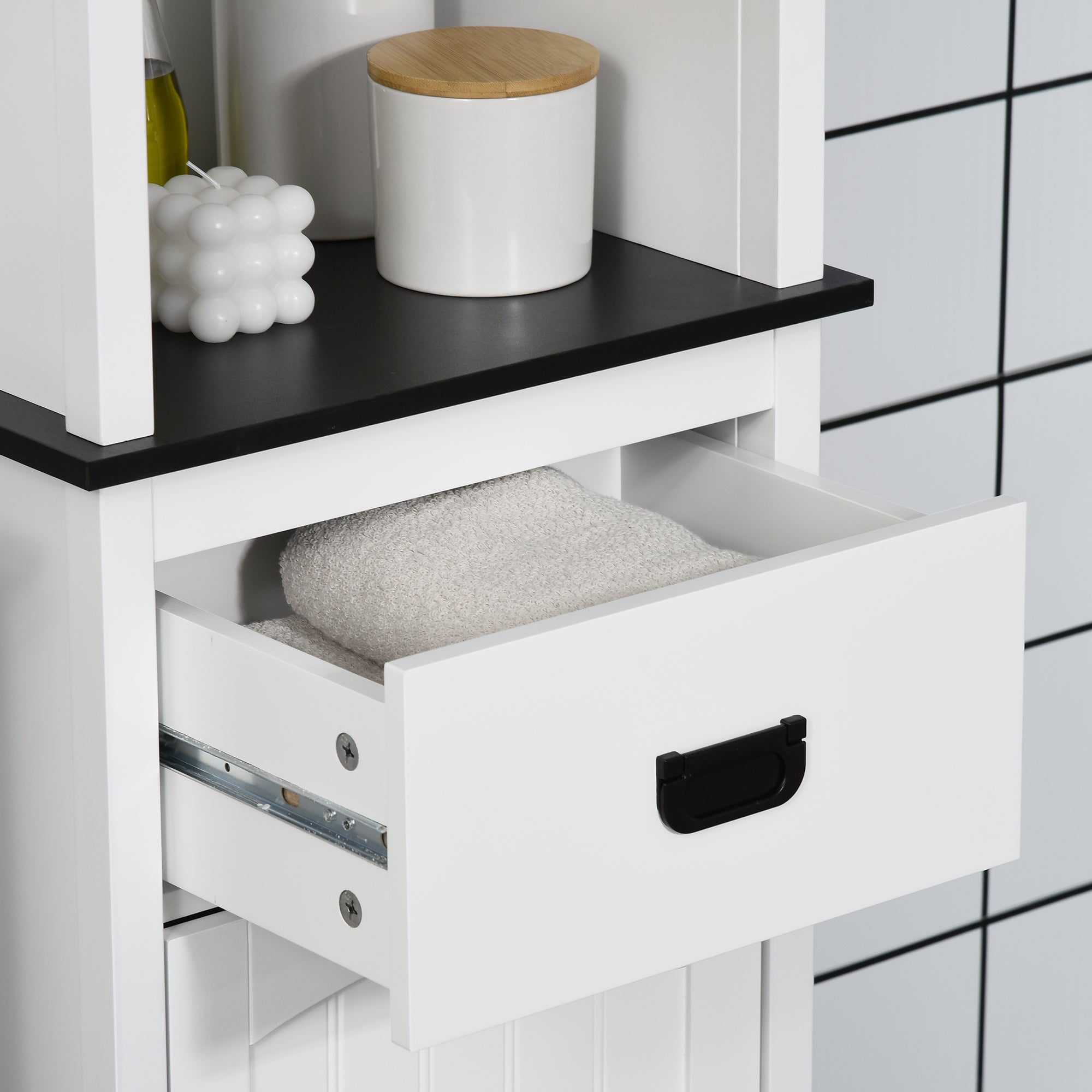 Coluna Casa de Banho Móvel com 3 Prateleiras de Armazenamento 40x30x160cm Branco e Preto
