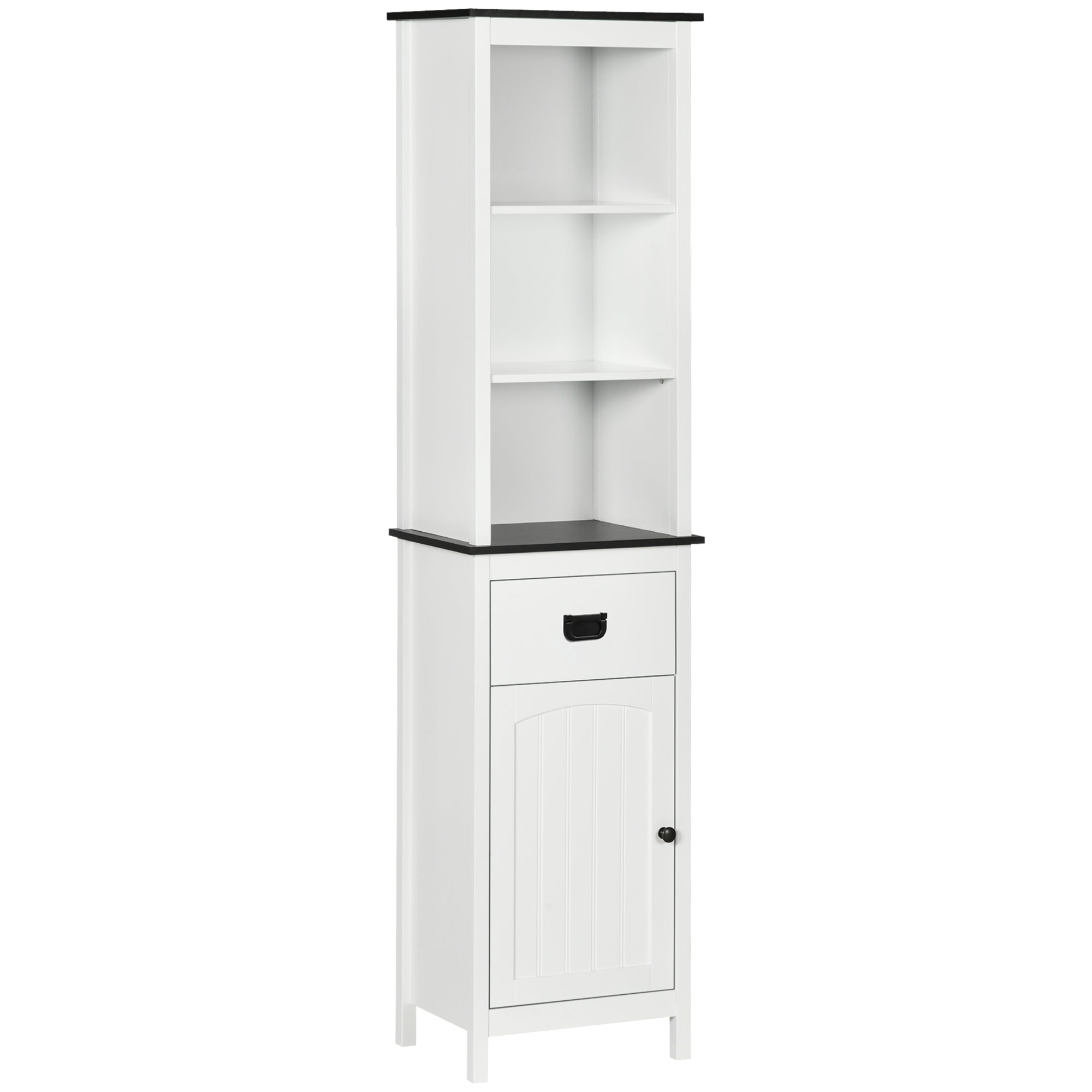 Coluna Casa de Banho Móvel com 3 Prateleiras de Armazenamento 40x30x160cm Branco e Preto