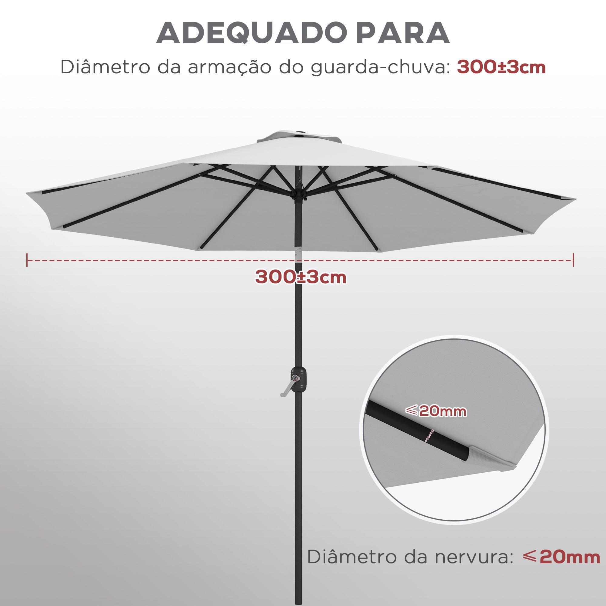Toldo de Substituição Branco Ø295 cm para Chapéu de Sol de Pátio