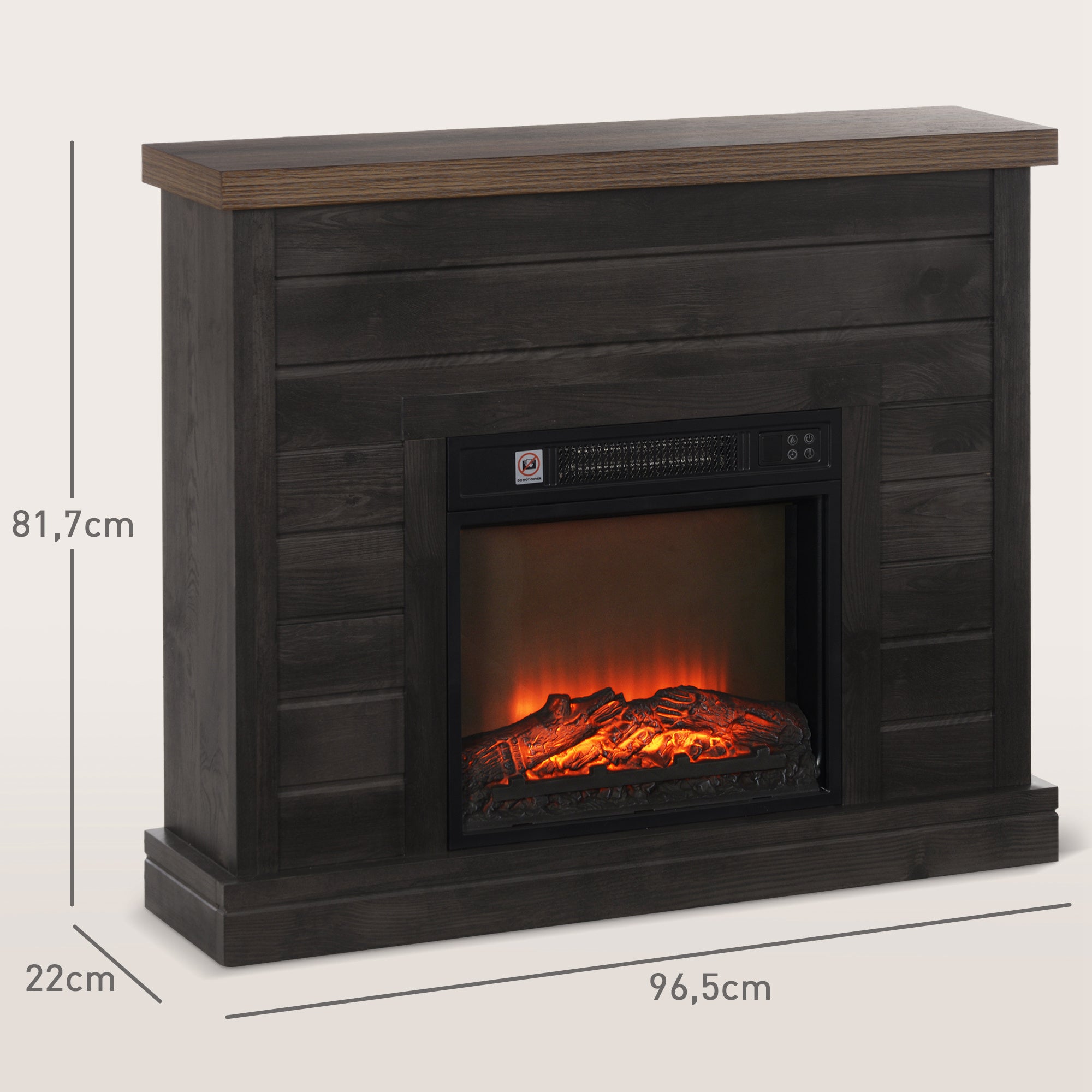 Lareira Elétrica Decorativa – 96,5x22x81,7 cm – Marrom Acinzentado – Melamina de madeira, metal e vidro temperado