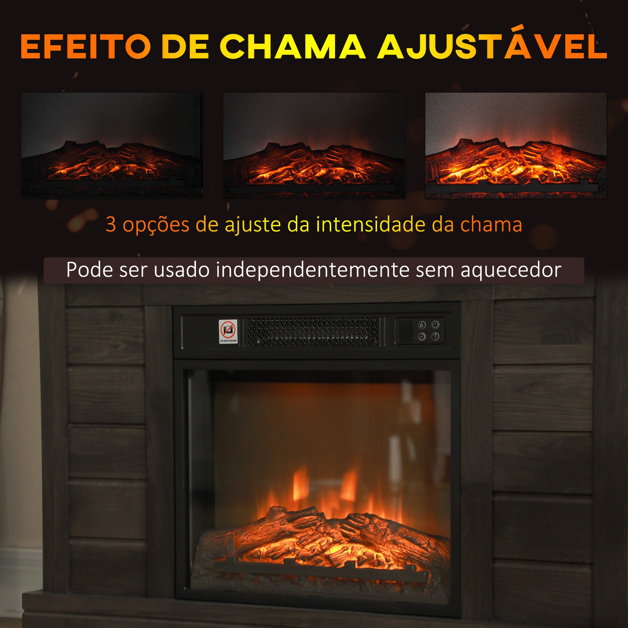 Lareira Elétrica Decorativa – 96,5x22x81,7 cm – Marrom Acinzentado – Melamina de madeira, metal e vidro temperado