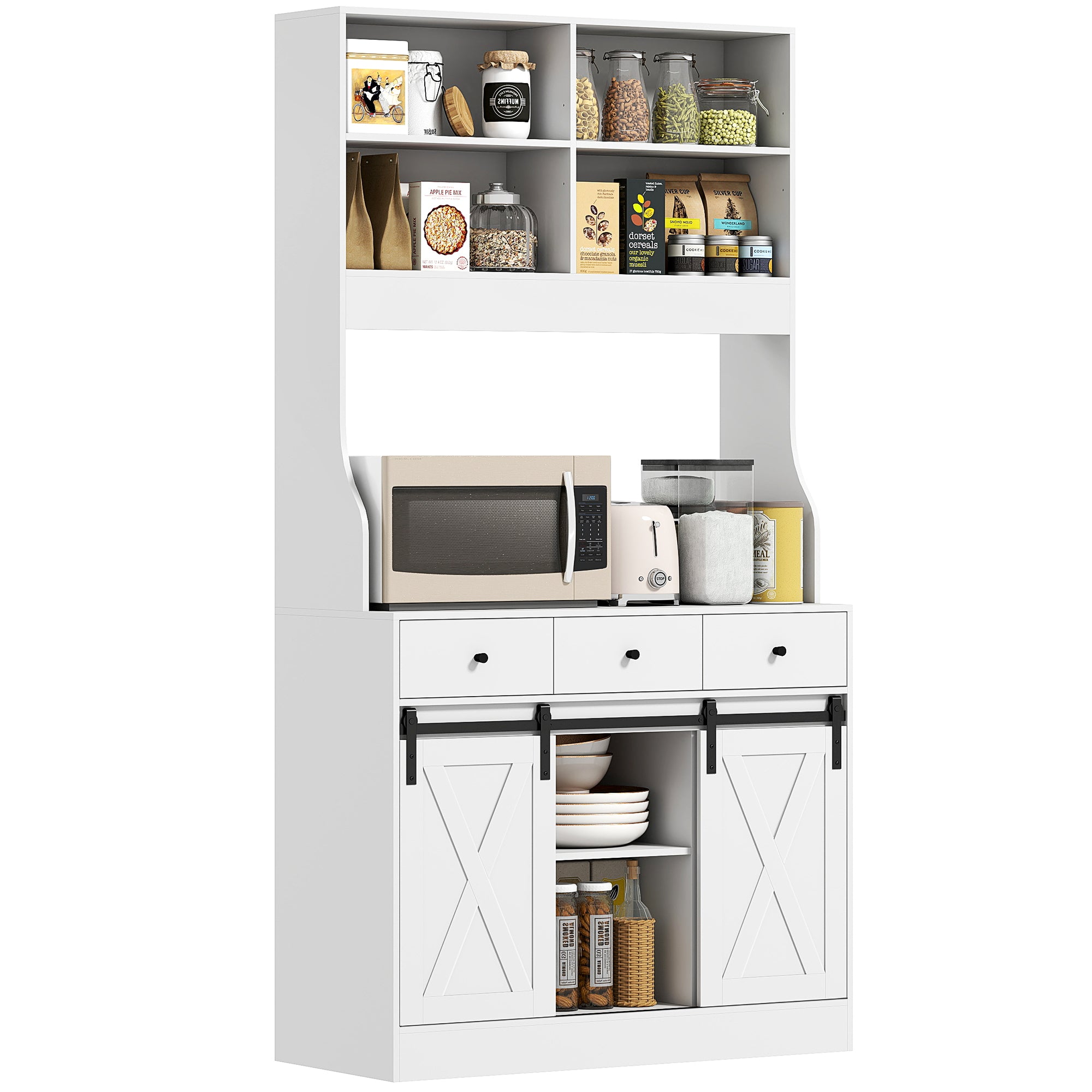 Armário de Cozinha Móvel com 2 Portas Corrediças 3 Gavetas 93,5x40x180 cm - Branco