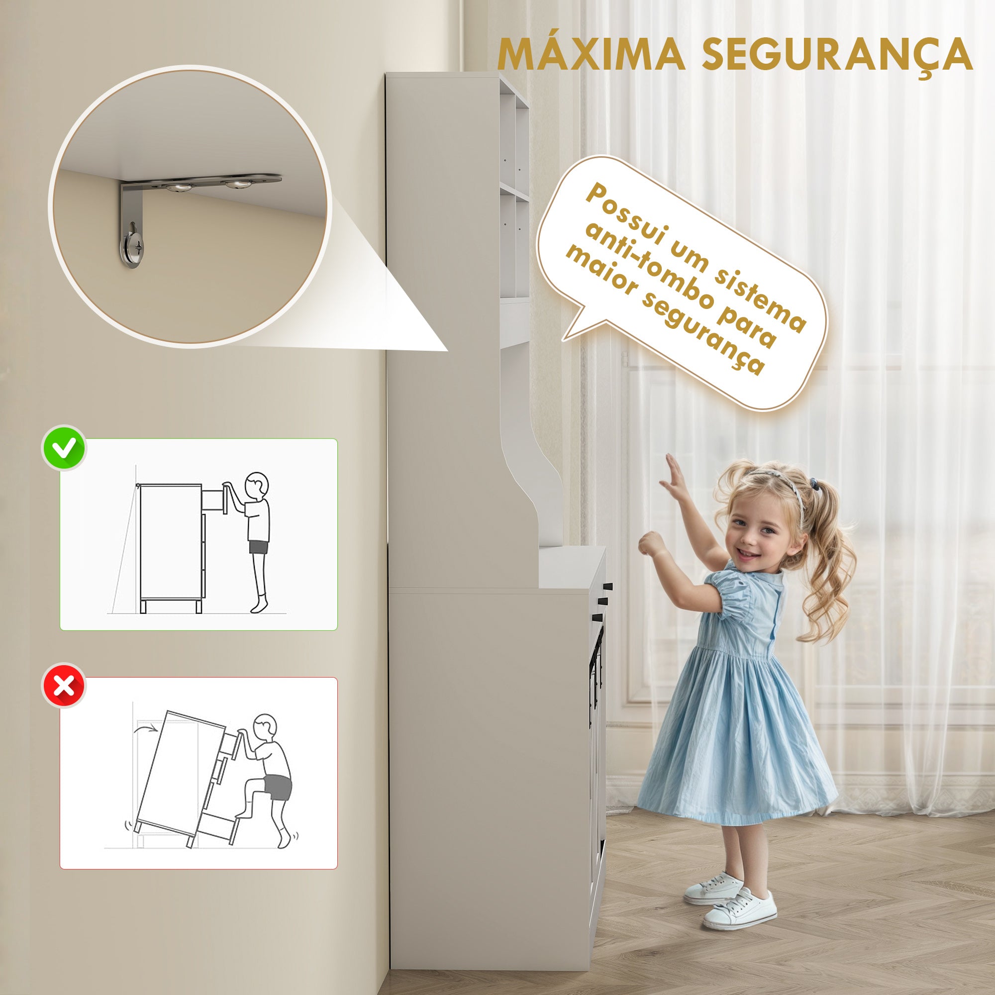 Armário de Cozinha Móvel com 2 Portas Corrediças 3 Gavetas 93,5x40x180 cm - Branco