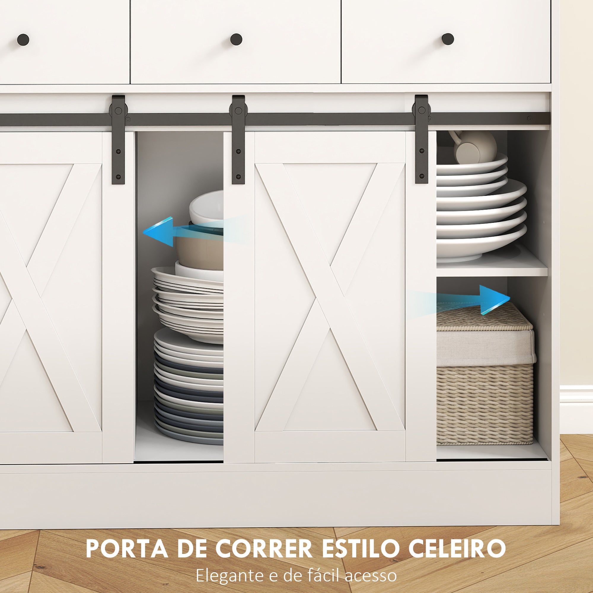 Armário de Cozinha Móvel com 2 Portas Corrediças 3 Gavetas 93,5x40x180 cm - Branco