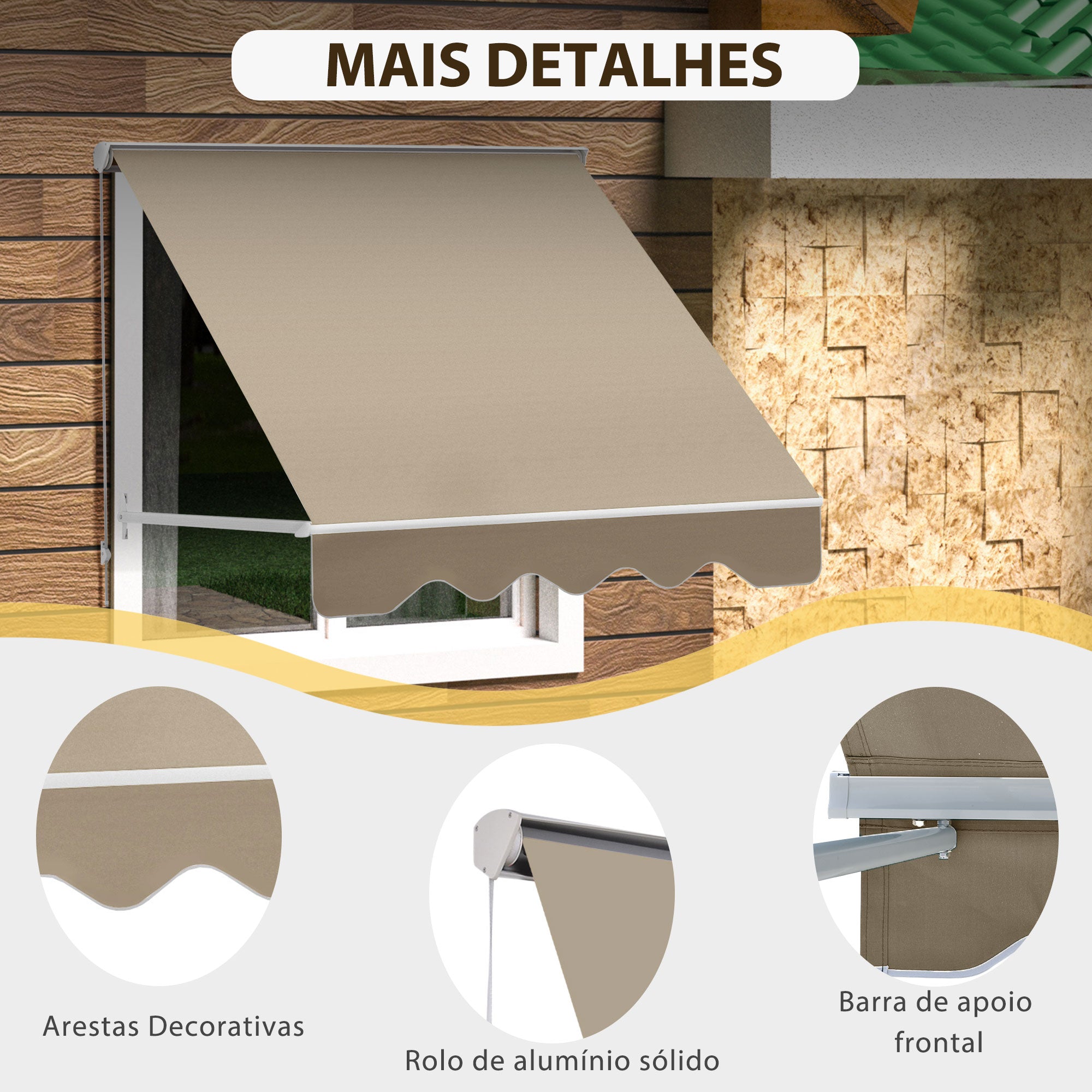 Toldo Manual Retrátil de Alumínio 180x70 cm - Cor Bege