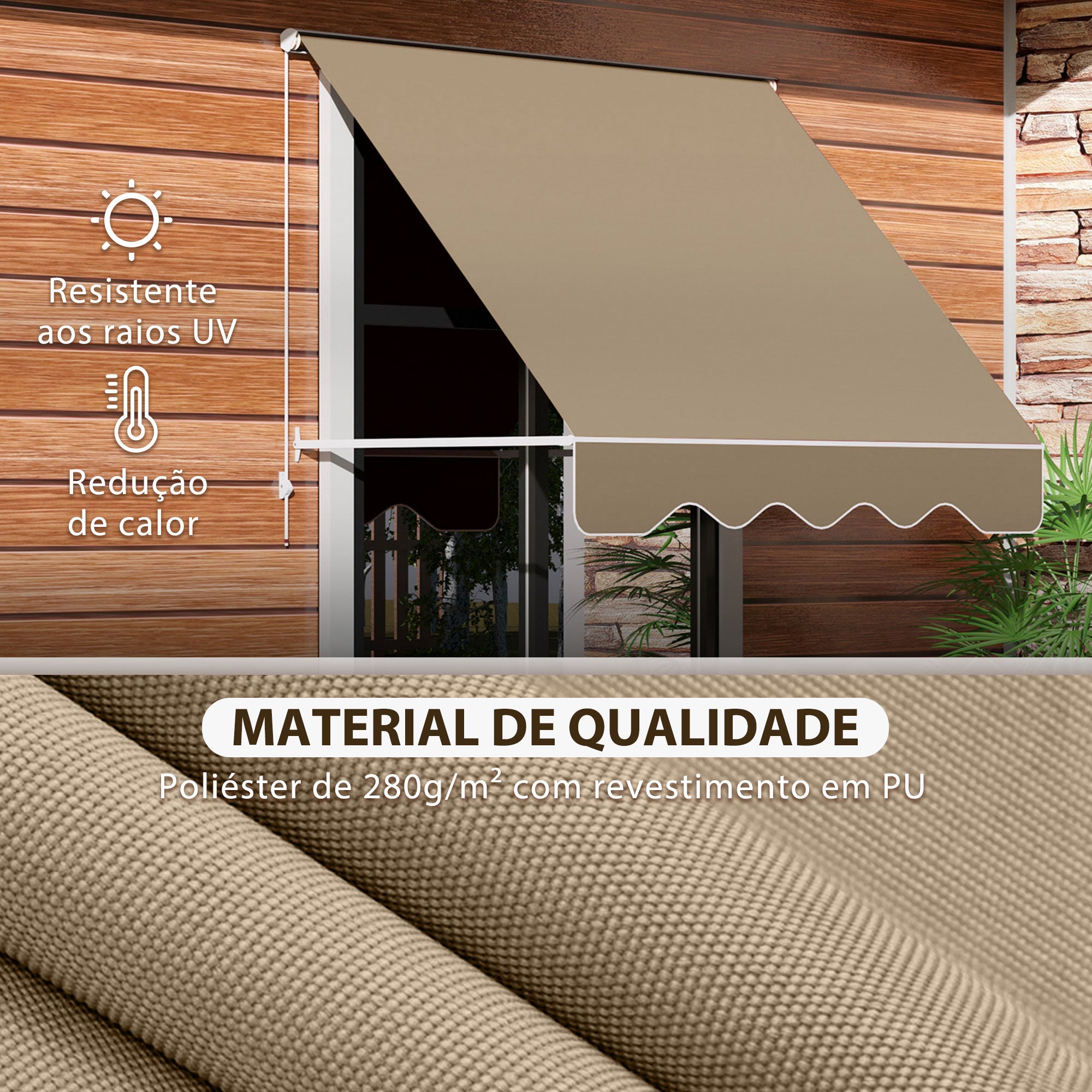 Toldo Manual Retrátil de Alumínio 180x70 cm - Cor Bege