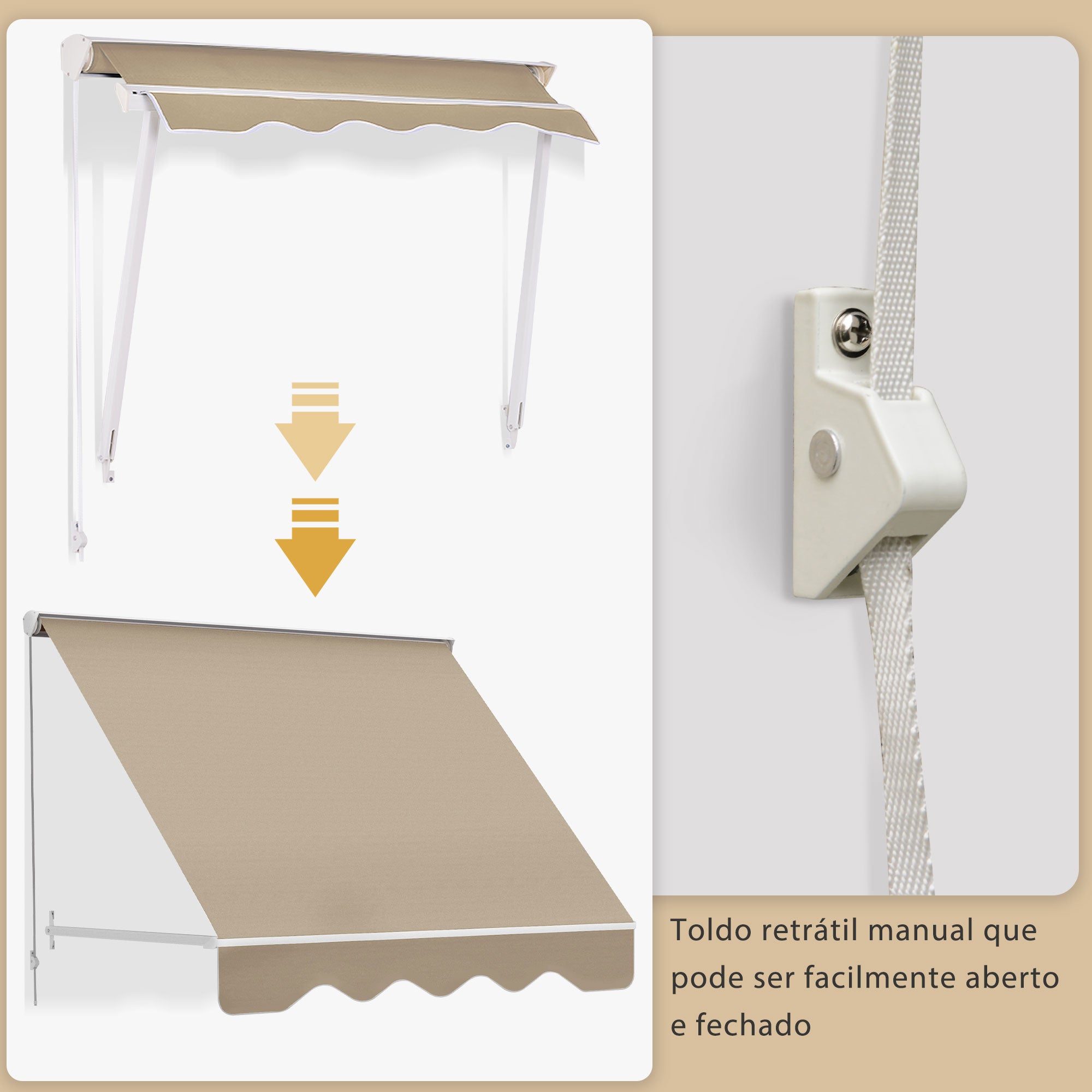 Toldo Manual Retrátil de Alumínio 180x70 cm - Cor Bege