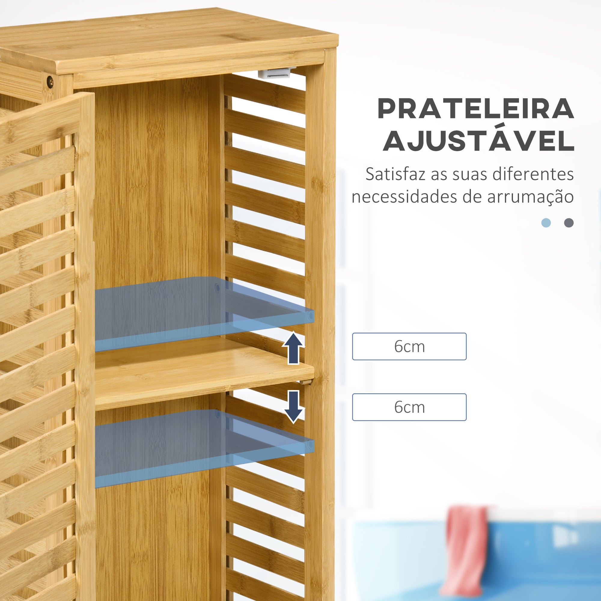 Armário Auxiliar Casa de Banho de Bambu 30x19,9x70 cm Cor de Madeira Natural