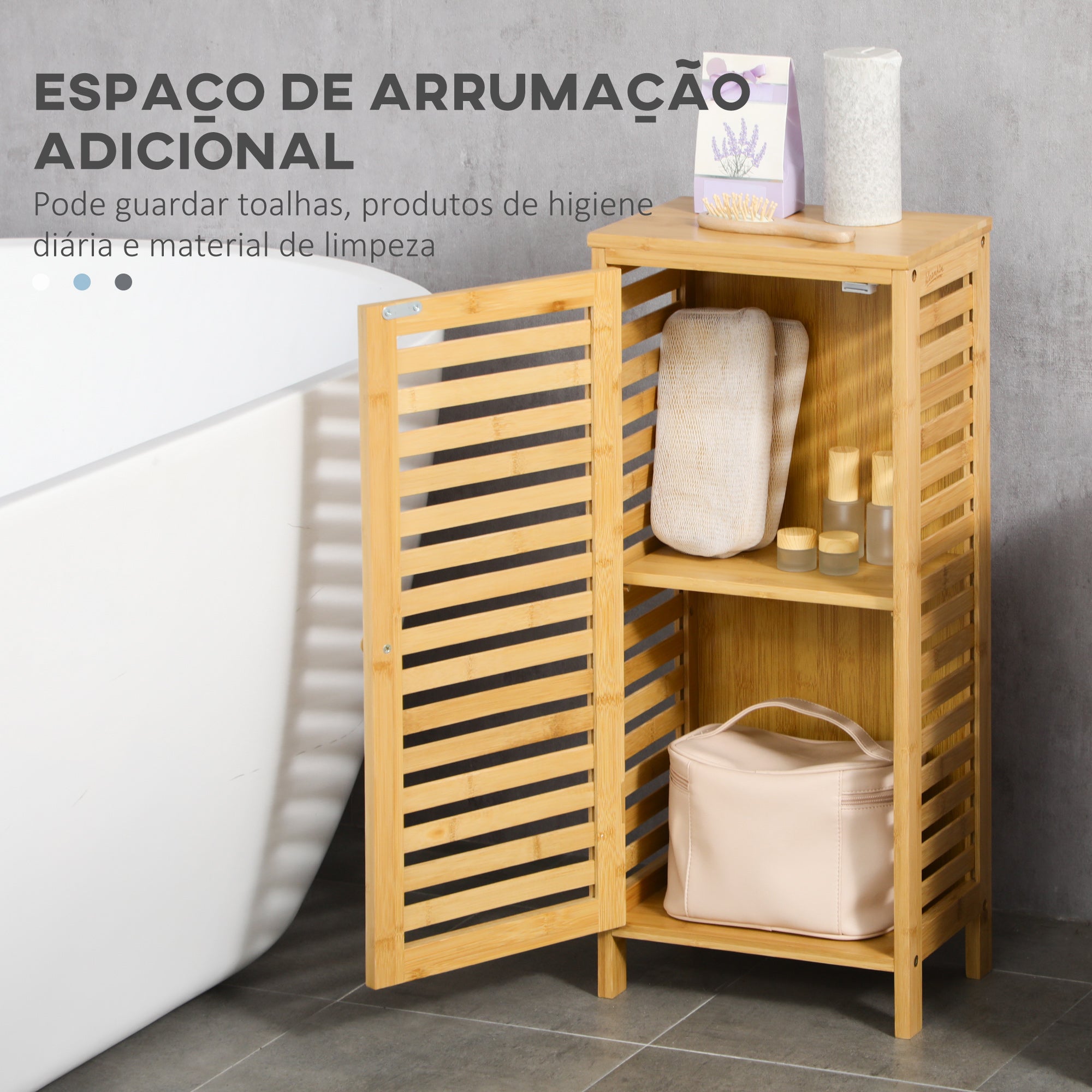 Armário Auxiliar Casa de Banho de Bambu 30x19,9x70 cm Cor de Madeira Natural