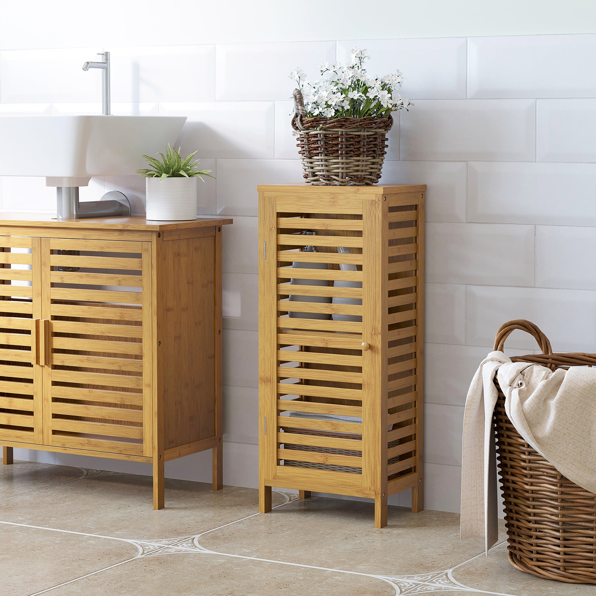 Armário Auxiliar Casa de Banho de Bambu 30x19,9x70 cm Cor de Madeira Natural