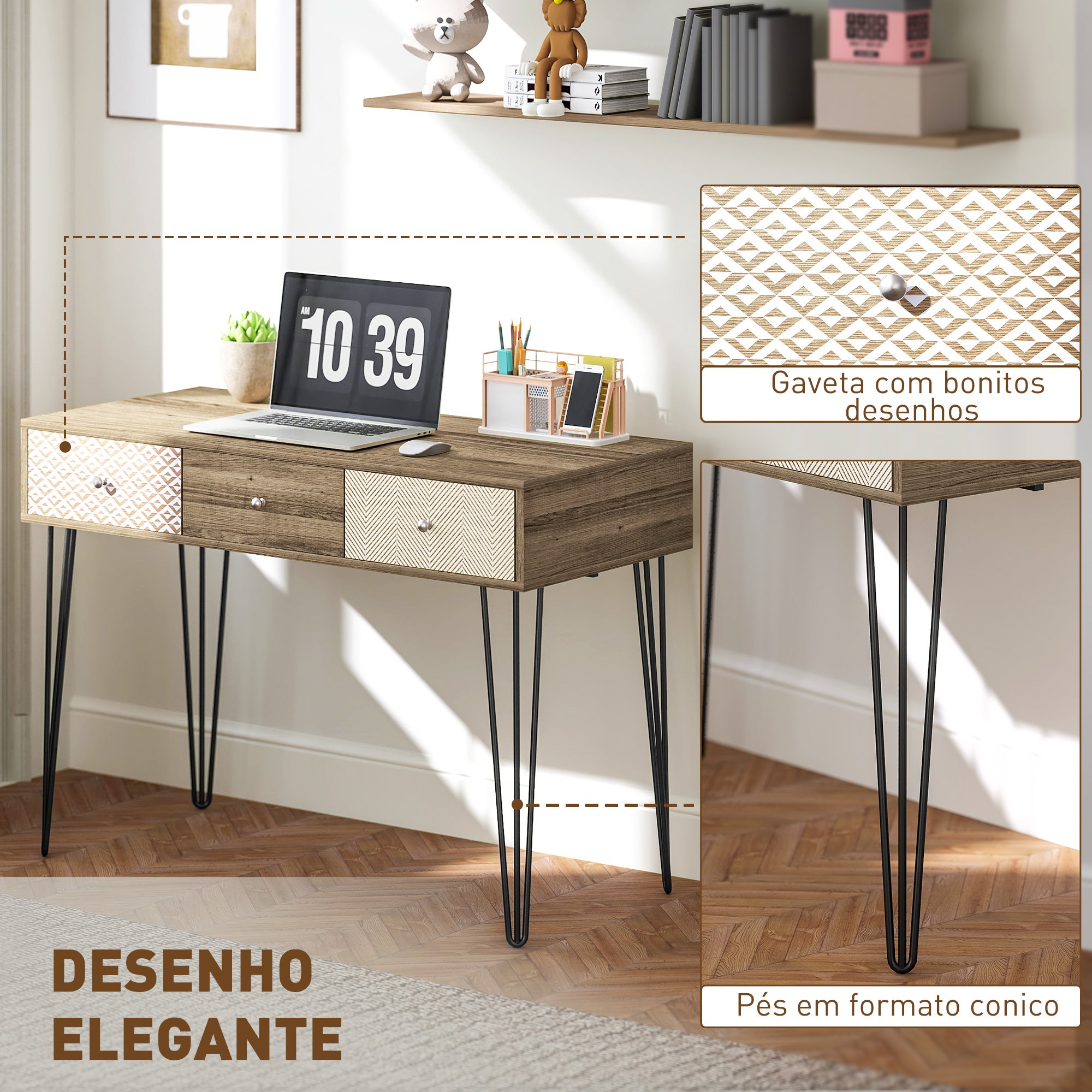 Secretária Estilo Boho Chic 105x50x75 cm - Madeira
