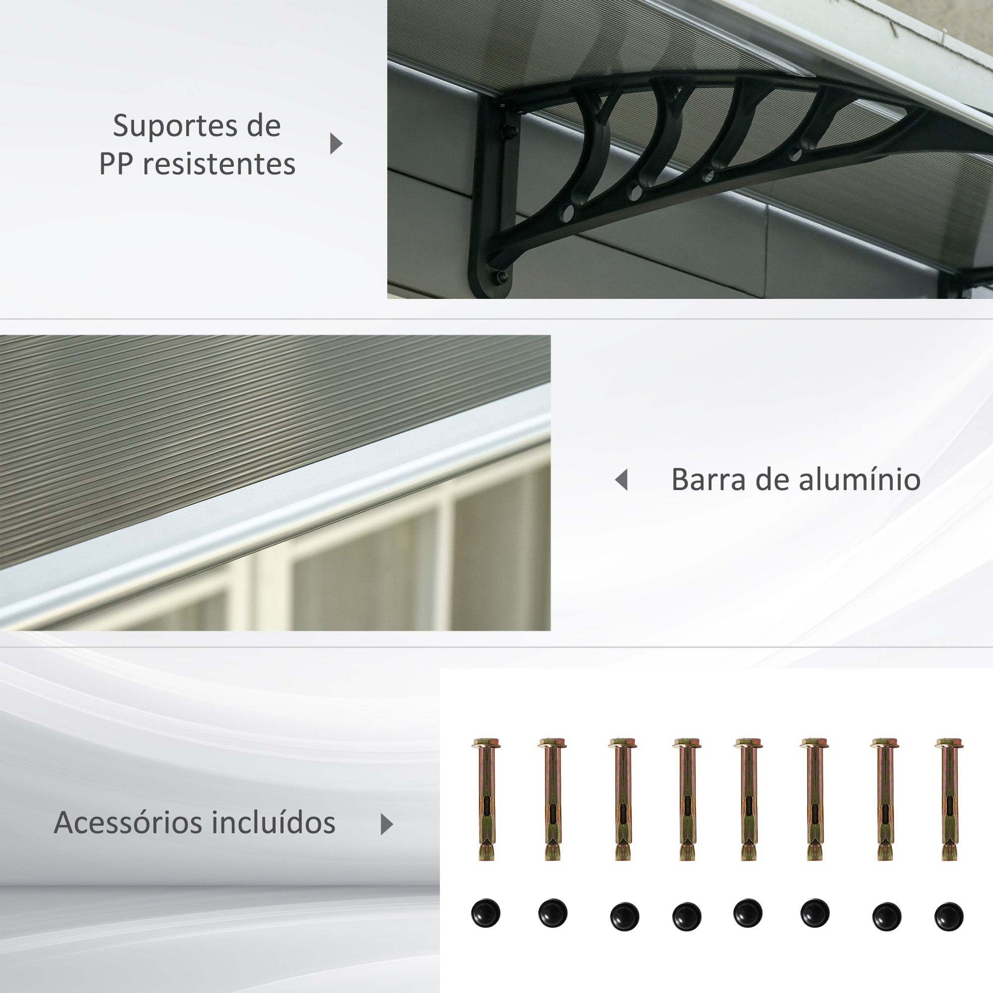Marquise de Proteção – 300x96 cm – Preto e Marrom – Policarbonato e Alumínio