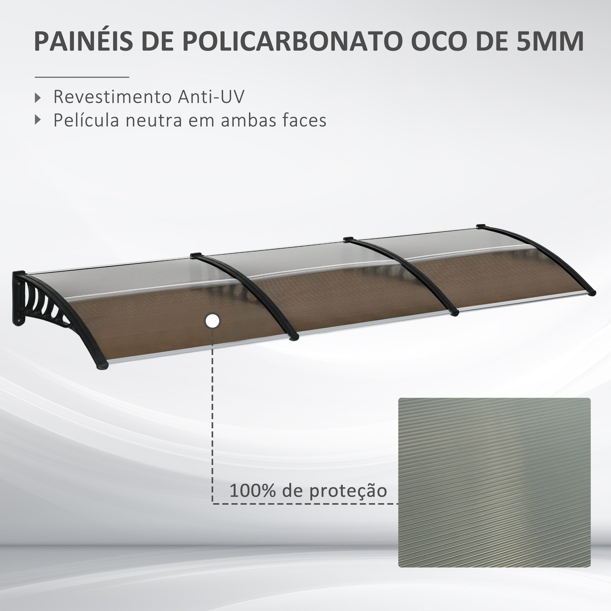 Marquise de Proteção – 300x96 cm – Preto e Marrom – Policarbonato e Alumínio
