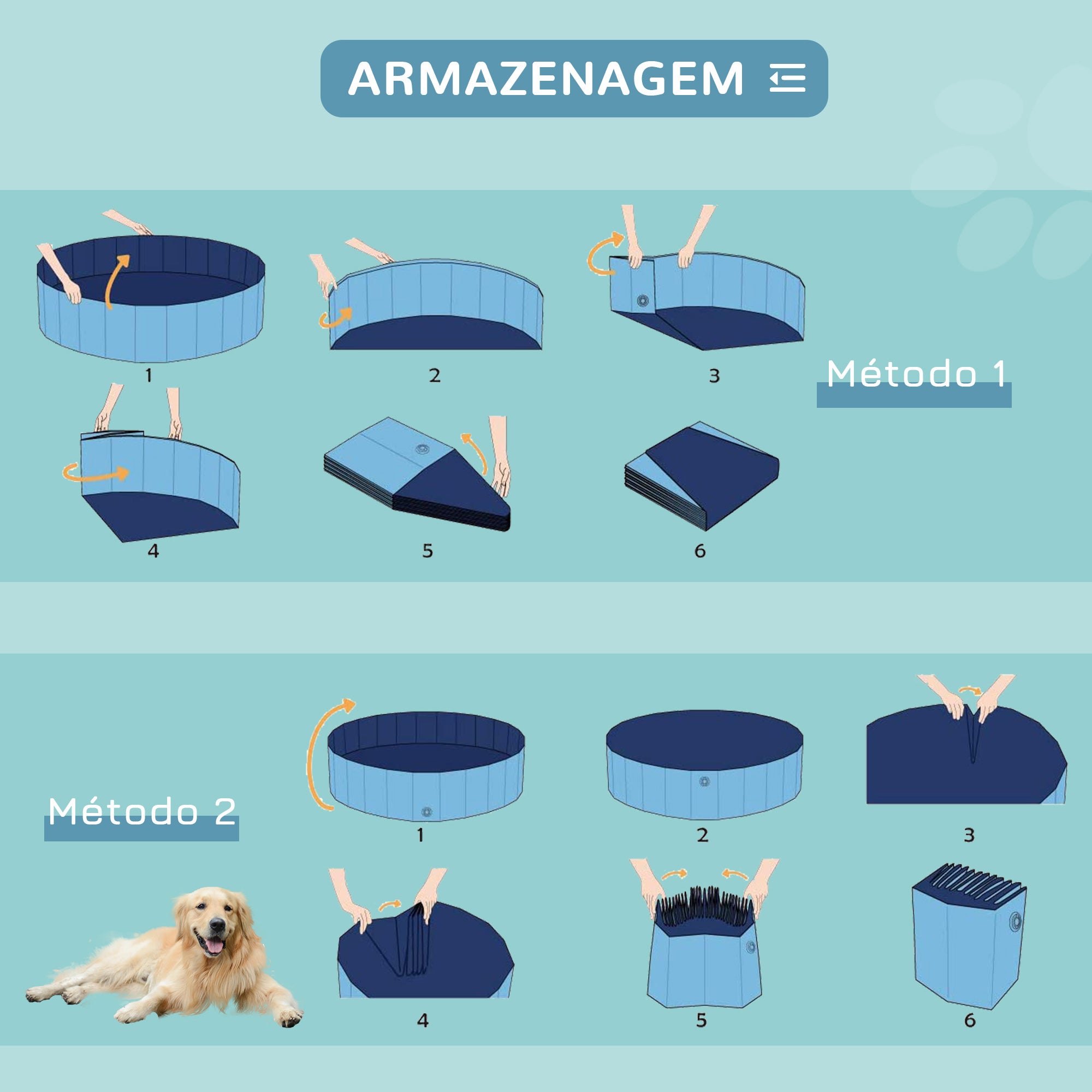 Piscina Dobrável para Cães e Gatos - Azul - 120x120x30 cm