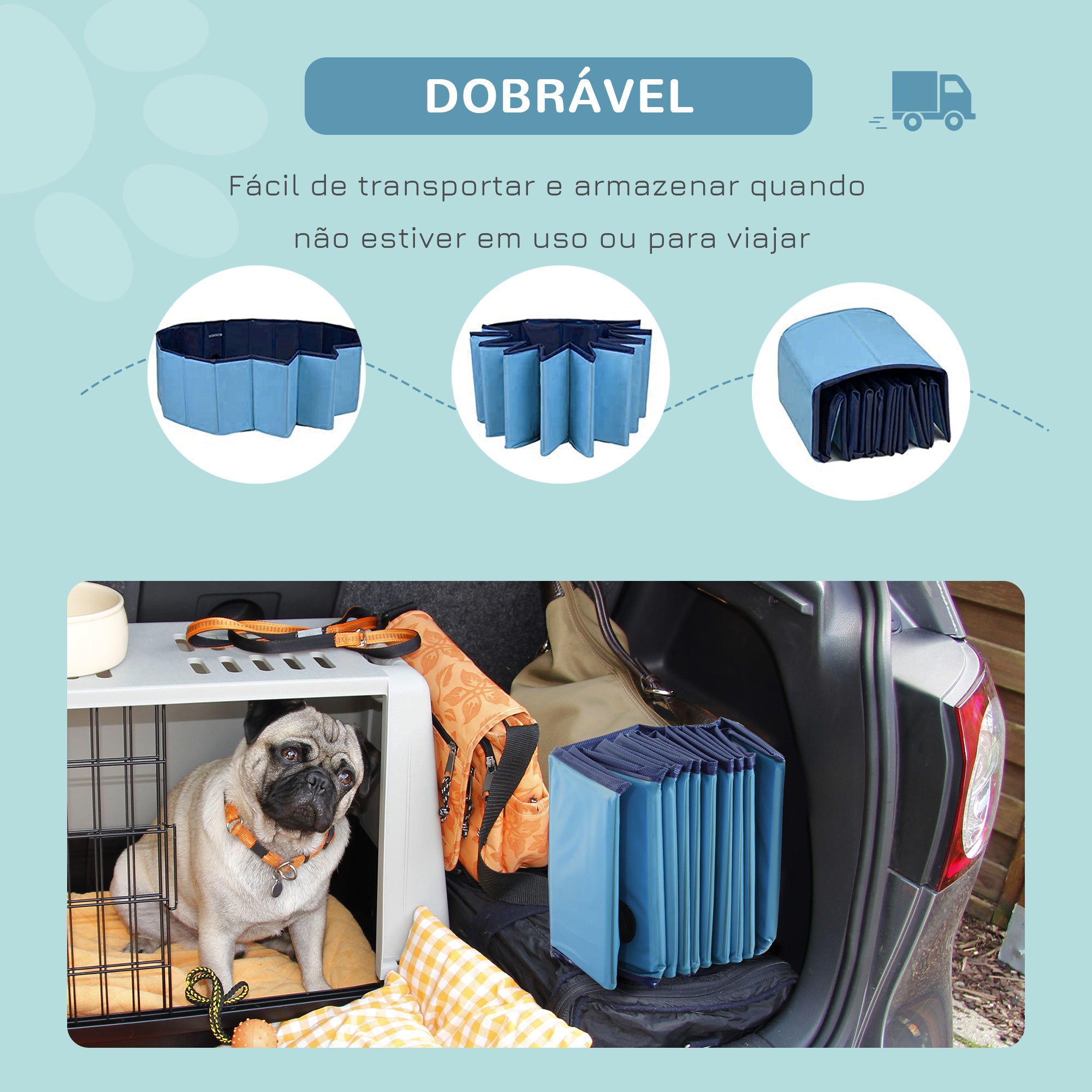 Piscina Dobrável para Cães e Gatos - Azul - 120x120x30 cm